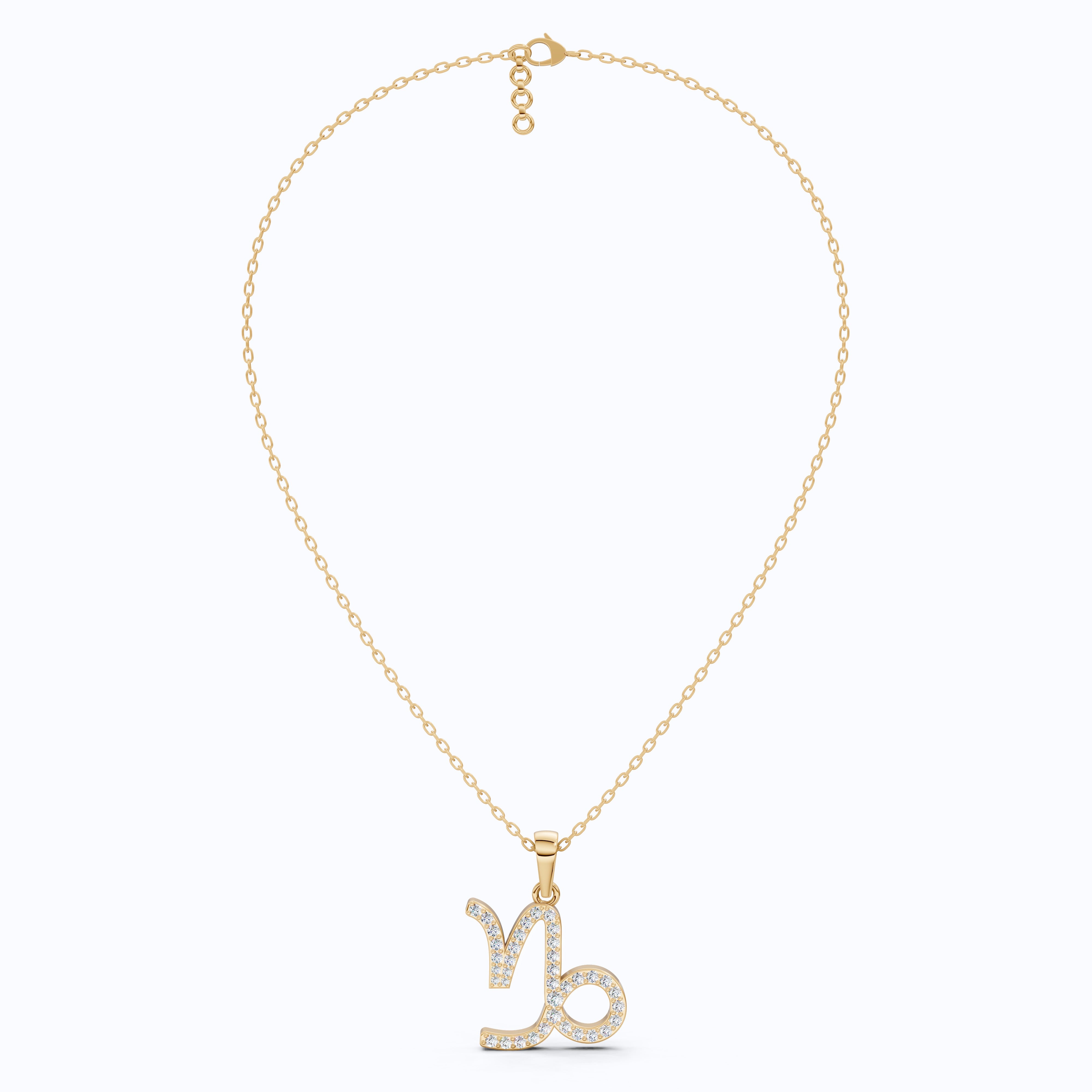 14K Gold Capricorn Zodiac Sign Charm Pendant, Diamond Pendant For Women