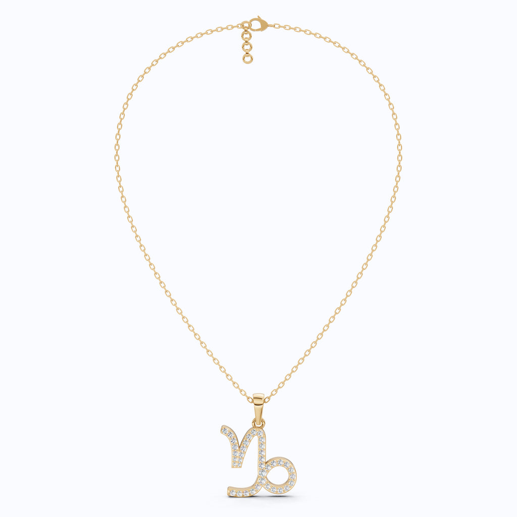 14K Gold Capricorn Zodiac Sign Charm Pendant, Diamond Pendant For Women