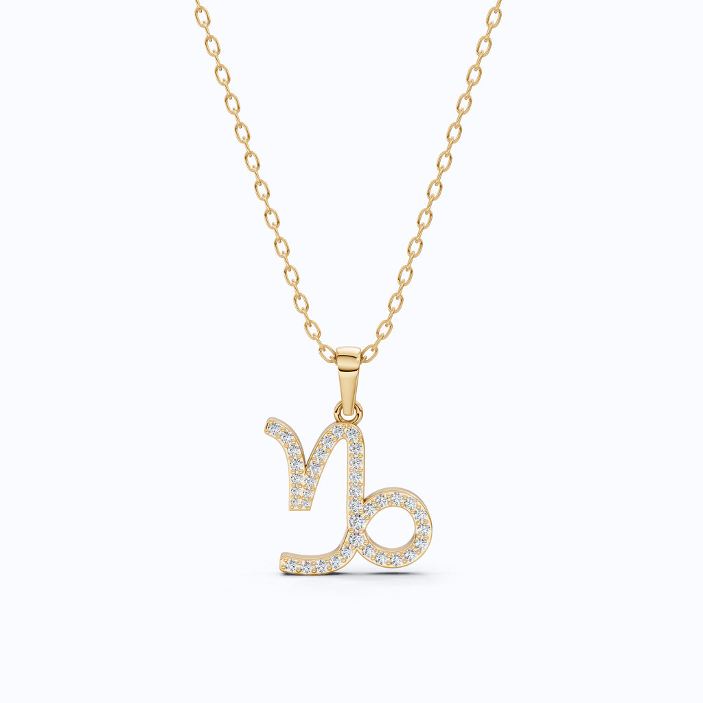 14K Gold Capricorn Zodiac Sign Charm Pendant, Diamond Pendant For Women