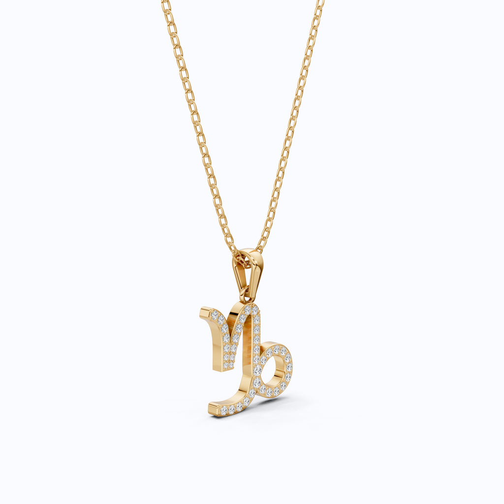 14K Gold Capricorn Zodiac Sign Charm Pendant, Diamond Pendant For Women