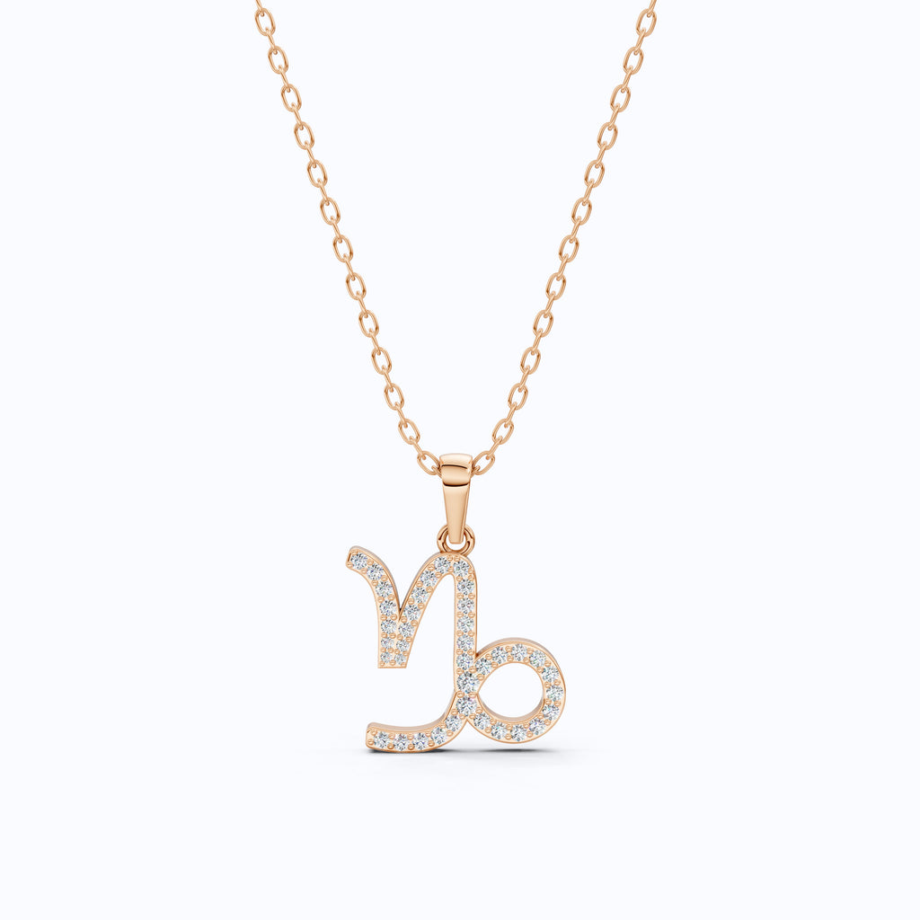 14K Gold Capricorn Zodiac Sign Charm Pendant, Diamond Pendant For Women