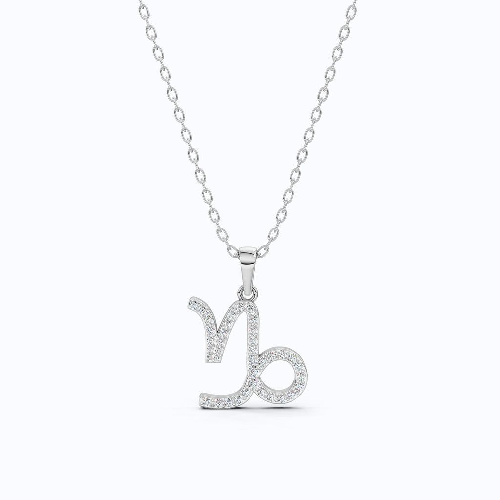 14K Gold Capricorn Zodiac Sign Charm Pendant, Diamond Pendant For Women