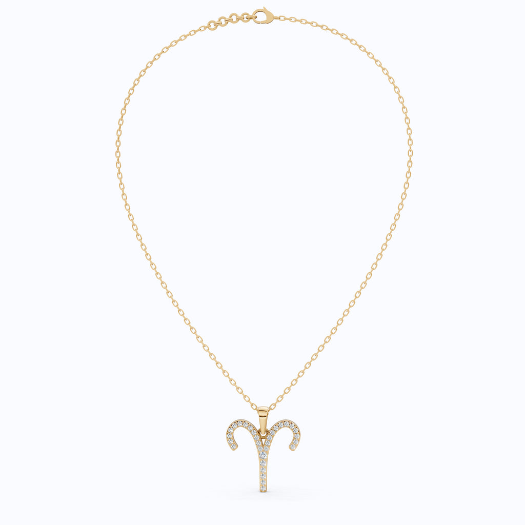 Aries Zodiac Symbol Pendant in Moissanite or Lab Grown Diamond – Solid 10k/14k Gold or Sterling Silver Gift Necklace for Her