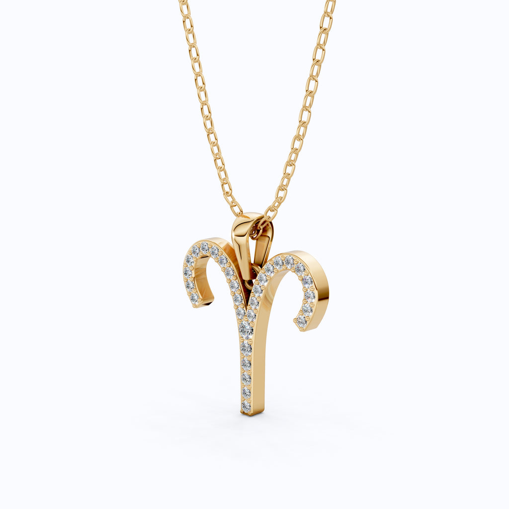 Aries Zodiac Symbol Pendant in Moissanite or Lab Grown Diamond – Solid 10k/14k Gold or Sterling Silver Gift Necklace for Her