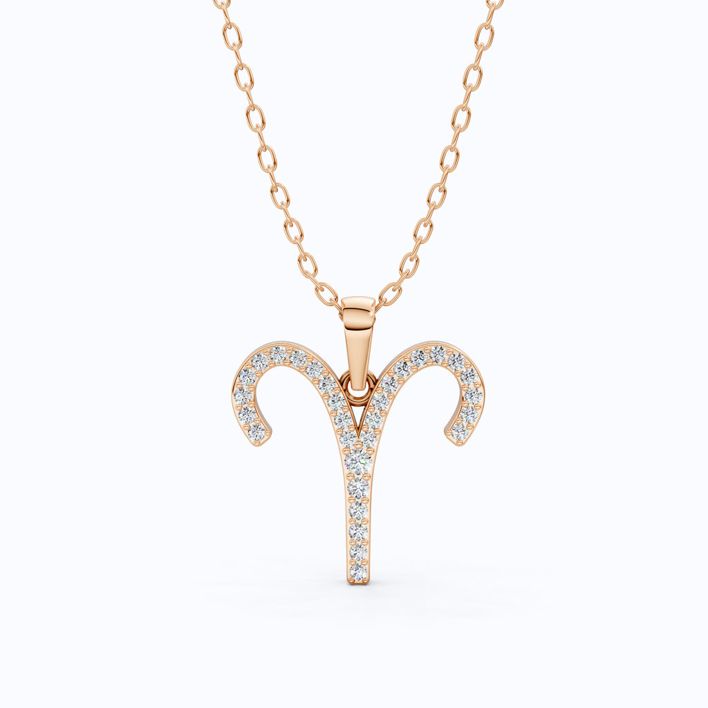 Aries Zodiac Symbol Pendant in Moissanite or Lab Grown Diamond – Solid 10k/14k Gold or Sterling Silver Gift Necklace for Her