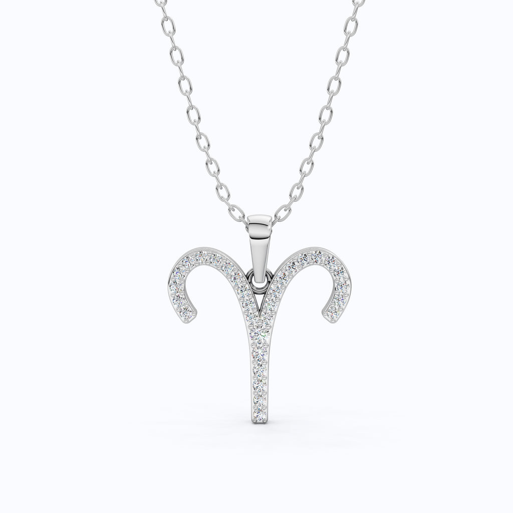 Aries Zodiac Symbol Pendant in Moissanite or Lab Grown Diamond – Solid 10k/14k Gold or Sterling Silver Gift Necklace for Her