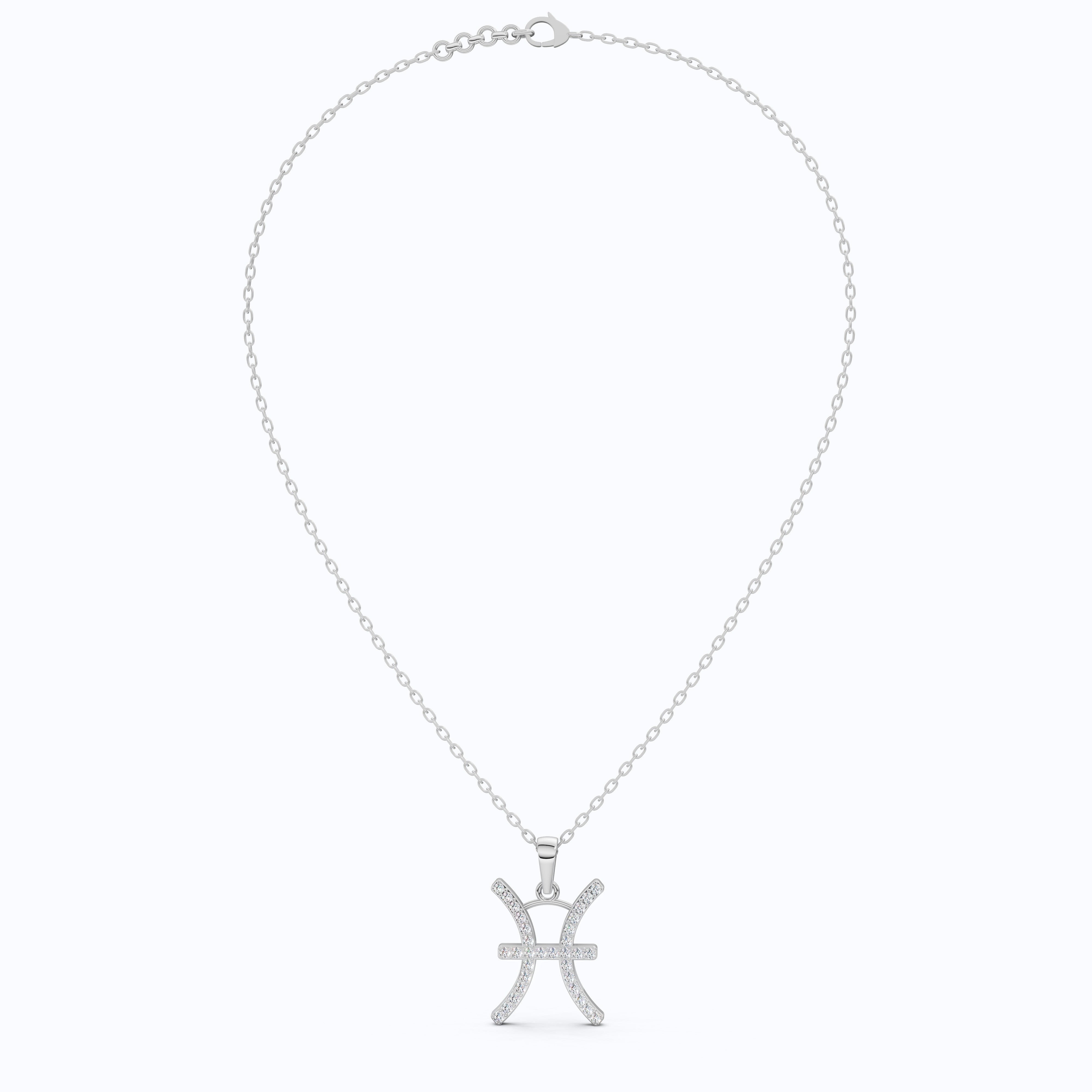 Pisces Zodiac Pendant in 14K White Gold, Handmade Horoscope Jewelry Gift for Her, Bridal Pendant