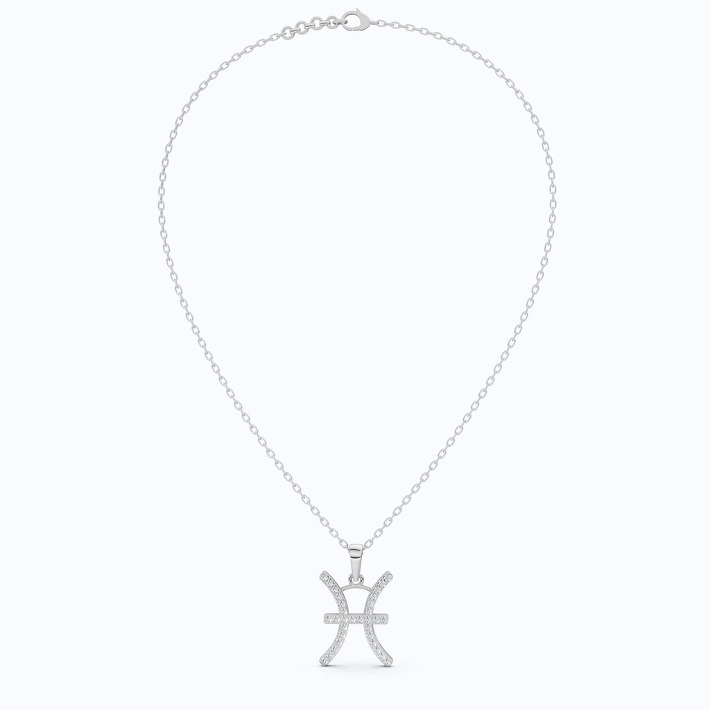 Pisces Zodiac Pendant in 14K White Gold, Handmade Horoscope Jewelry Gift for Her, Bridal Pendant