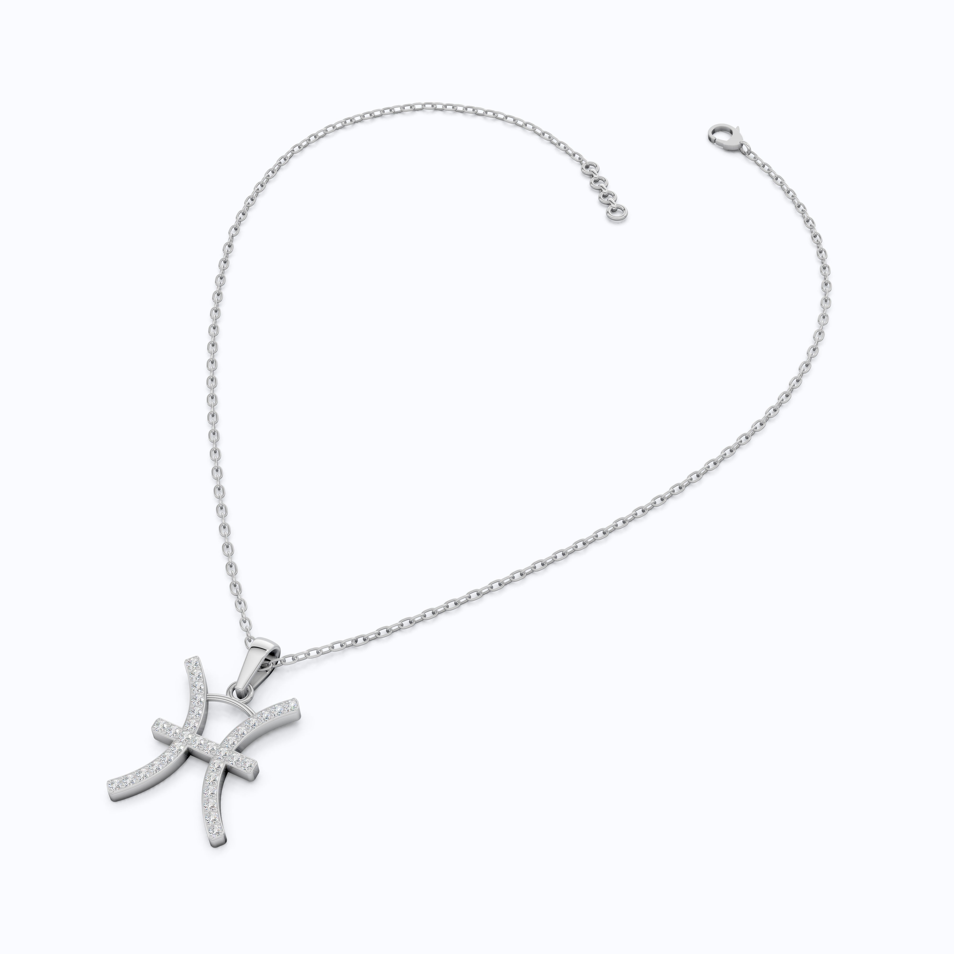 Pisces Zodiac Pendant in 14K White Gold, Handmade Horoscope Jewelry Gift for Her, Bridal Pendant