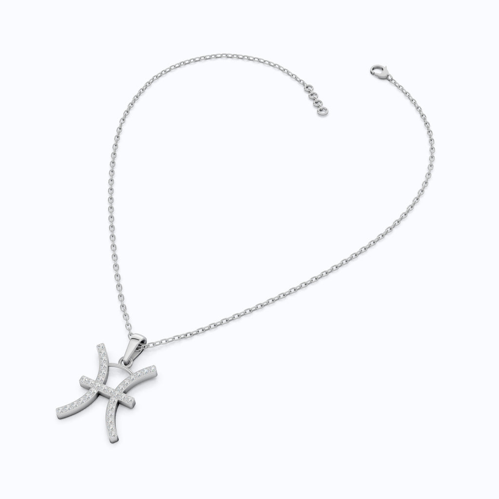 Pisces Zodiac Pendant in 14K White Gold, Handmade Horoscope Jewelry Gift for Her, Bridal Pendant