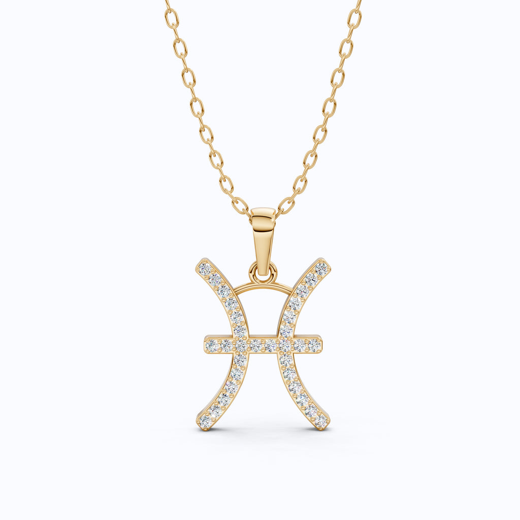 Pisces Zodiac Pendant in 14K White Gold, Handmade Horoscope Jewelry Gift for Her, Bridal Pendant