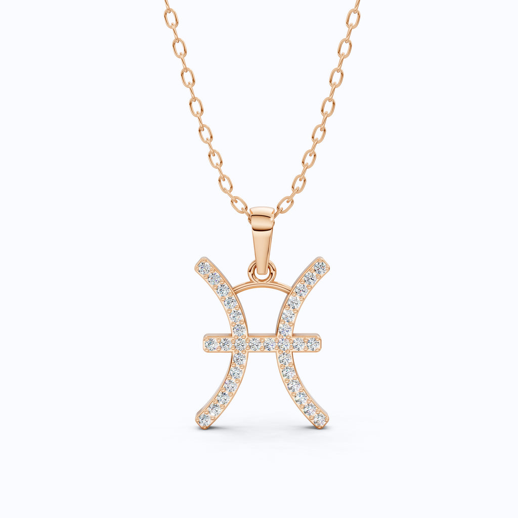 Pisces Zodiac Pendant in 14K White Gold, Handmade Horoscope Jewelry Gift for Her, Bridal Pendant