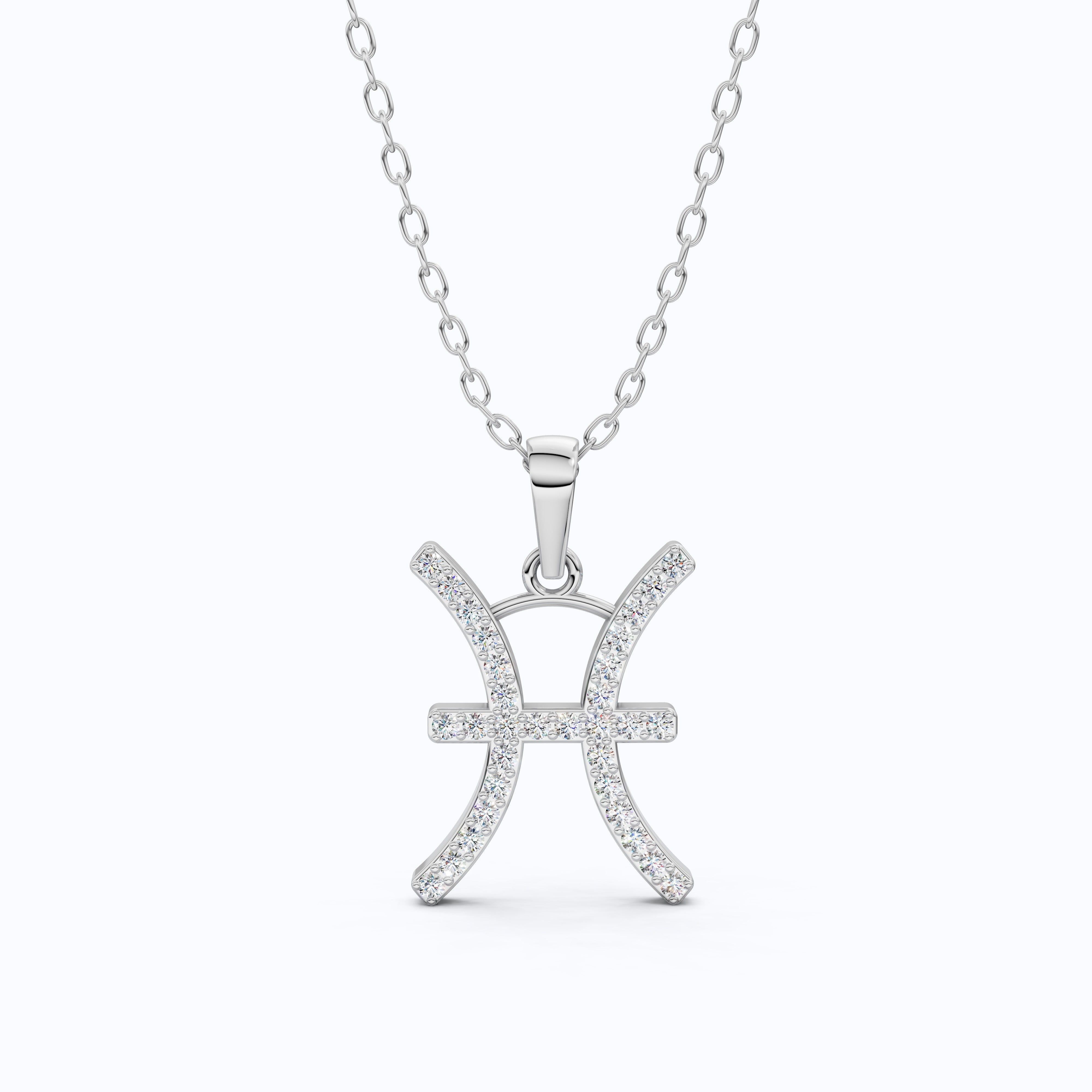 Pisces Zodiac Pendant in 14K White Gold, Handmade Horoscope Jewelry Gift for Her, Bridal Pendant