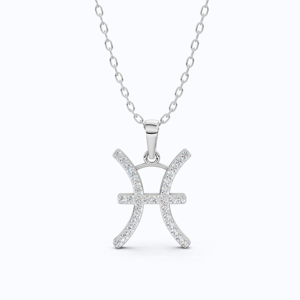 Pisces Zodiac Pendant in 14K White Gold, Handmade Horoscope Jewelry Gift for Her, Bridal Pendant