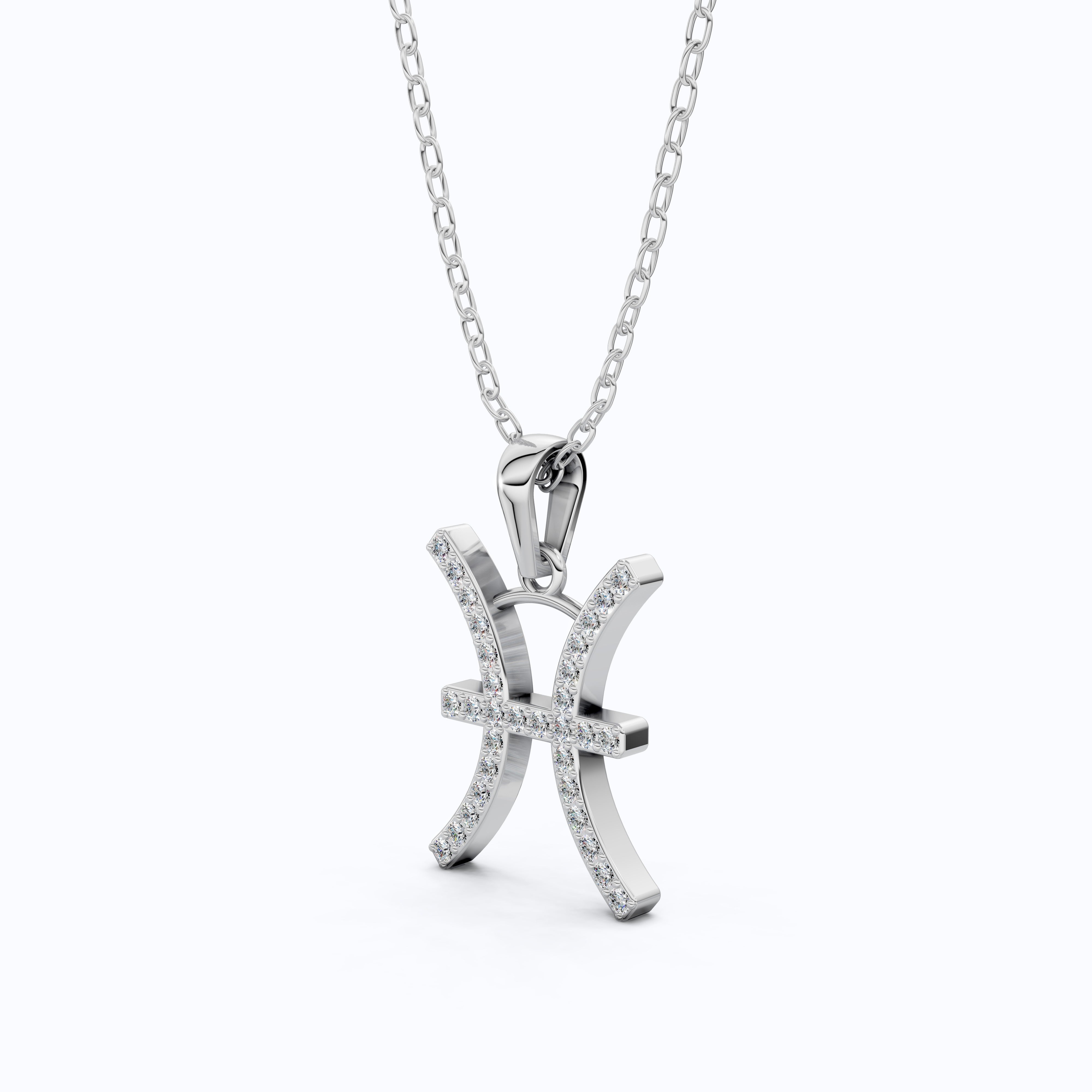 Pisces Zodiac Pendant in 14K White Gold, Handmade Horoscope Jewelry Gift for Her, Bridal Pendant