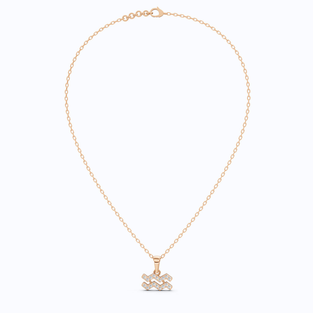Astrology Aquarius Zodiac Sign Pendant in 14K Solid Gold, Horoscope Gift Jewelry, Wedding Pendant for Her