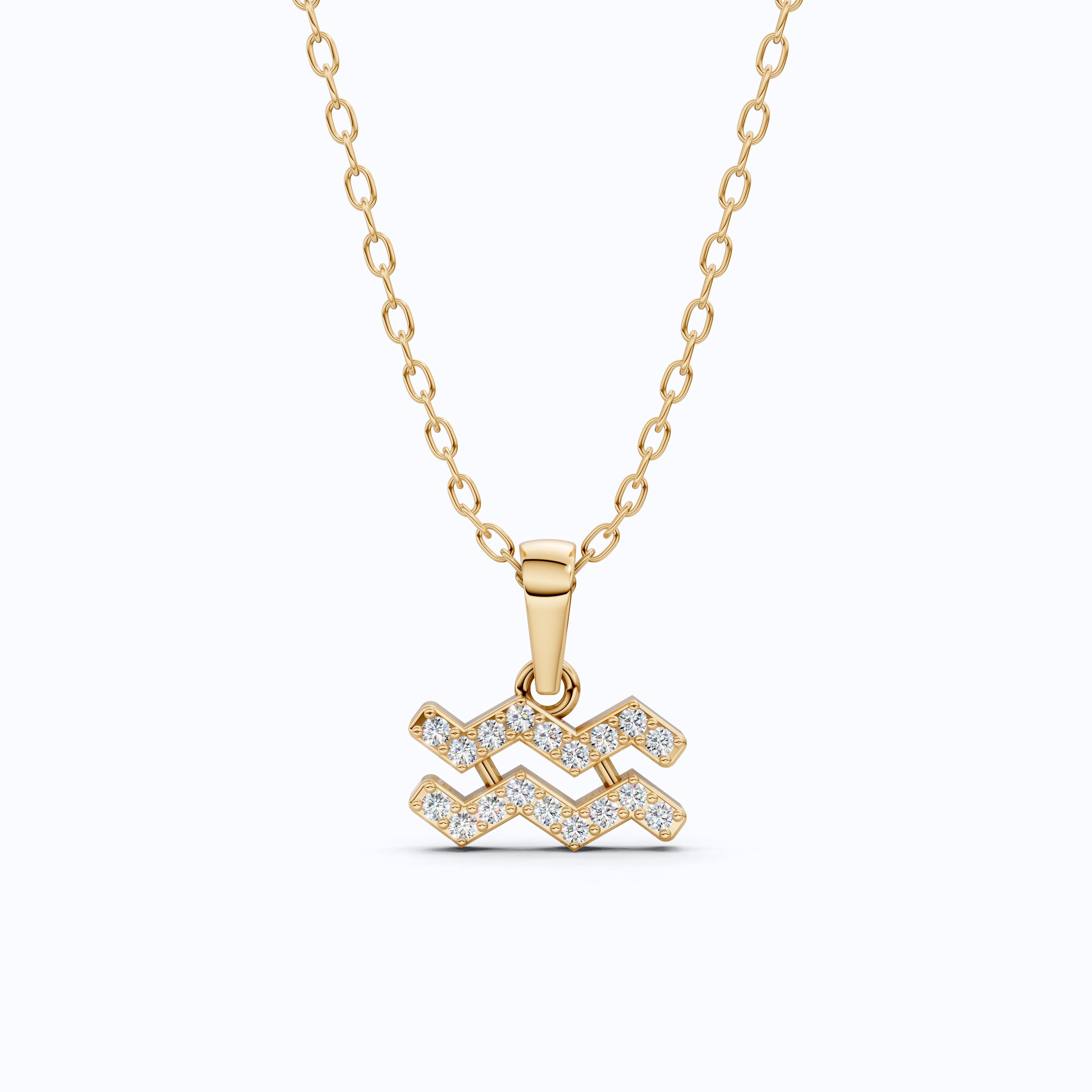 Astrology Aquarius Zodiac Sign Pendant in 14K Solid Gold, Horoscope Gift Jewelry, Wedding Pendant for Her
