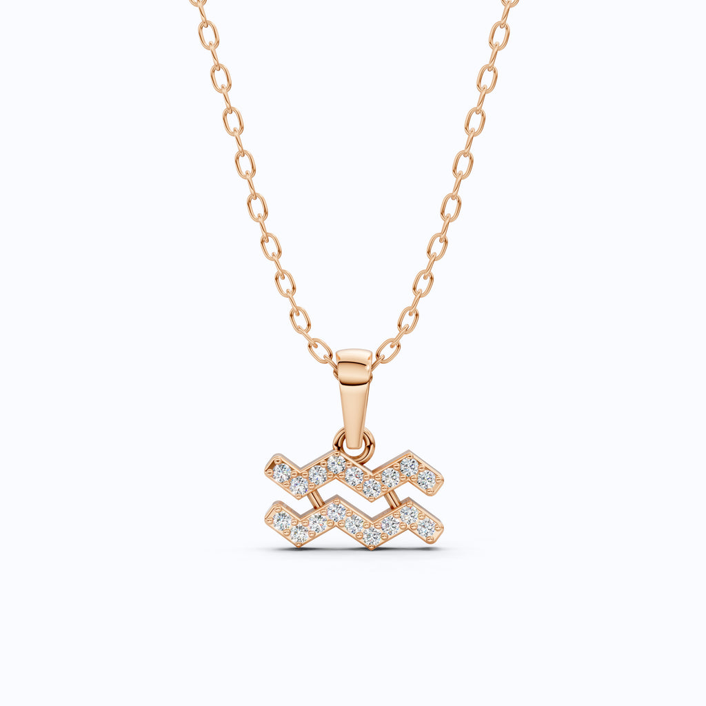 Astrology Aquarius Zodiac Sign Pendant in 14K Solid Gold, Horoscope Gift Jewelry, Wedding Pendant for Her