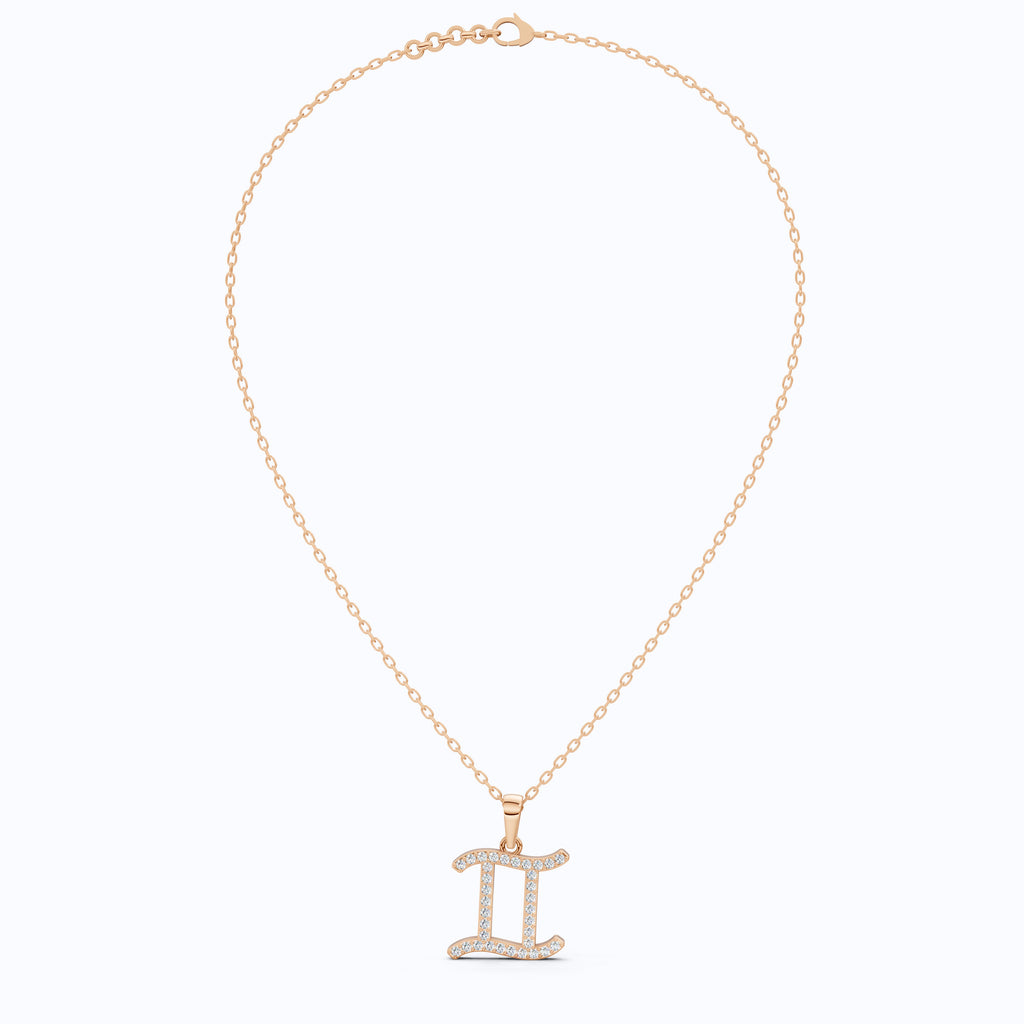 14K Solid Gold Gemini Zodiac Pendant, Handmade Gift for Her, Astrology Charm Jewelry, Birthday Gift