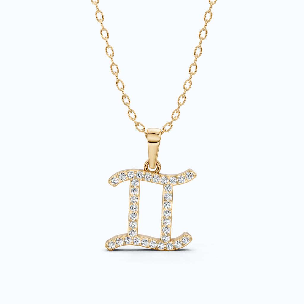 14K Solid Gold Gemini Zodiac Pendant, Handmade Gift for Her, Astrology Charm Jewelry, Birthday Gift