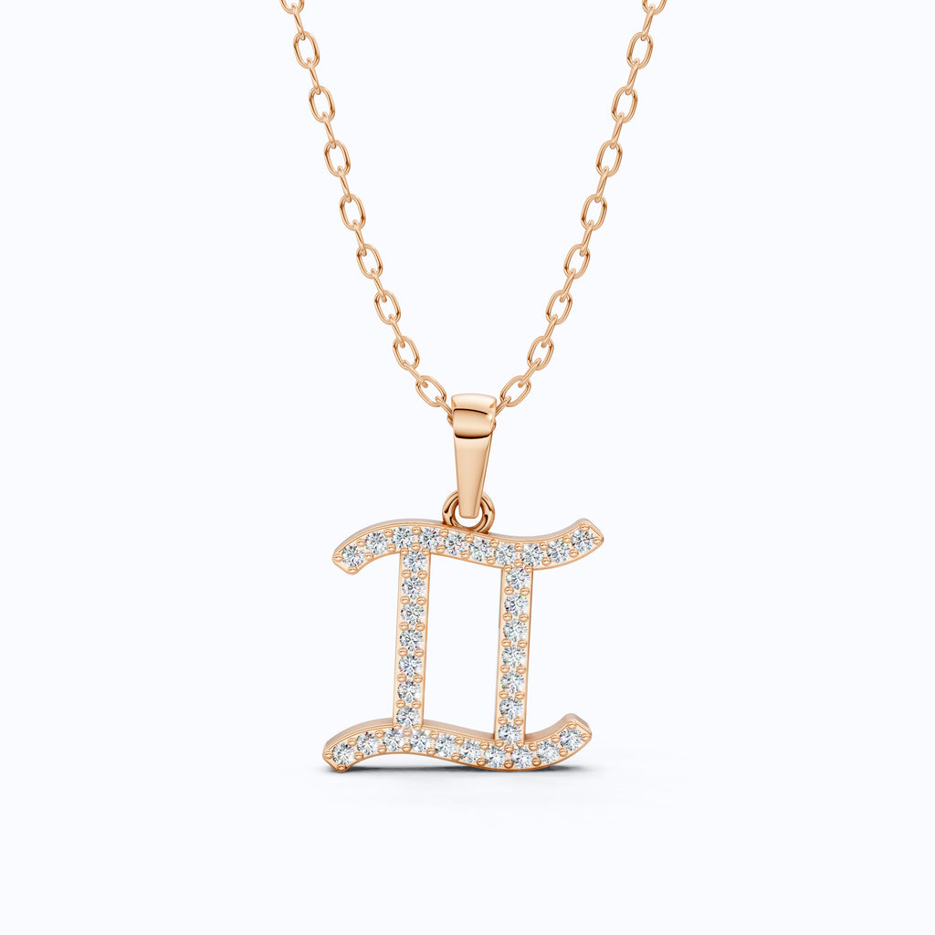 14K Solid Gold Gemini Zodiac Pendant, Handmade Gift for Her, Astrology Charm Jewelry, Birthday Gift