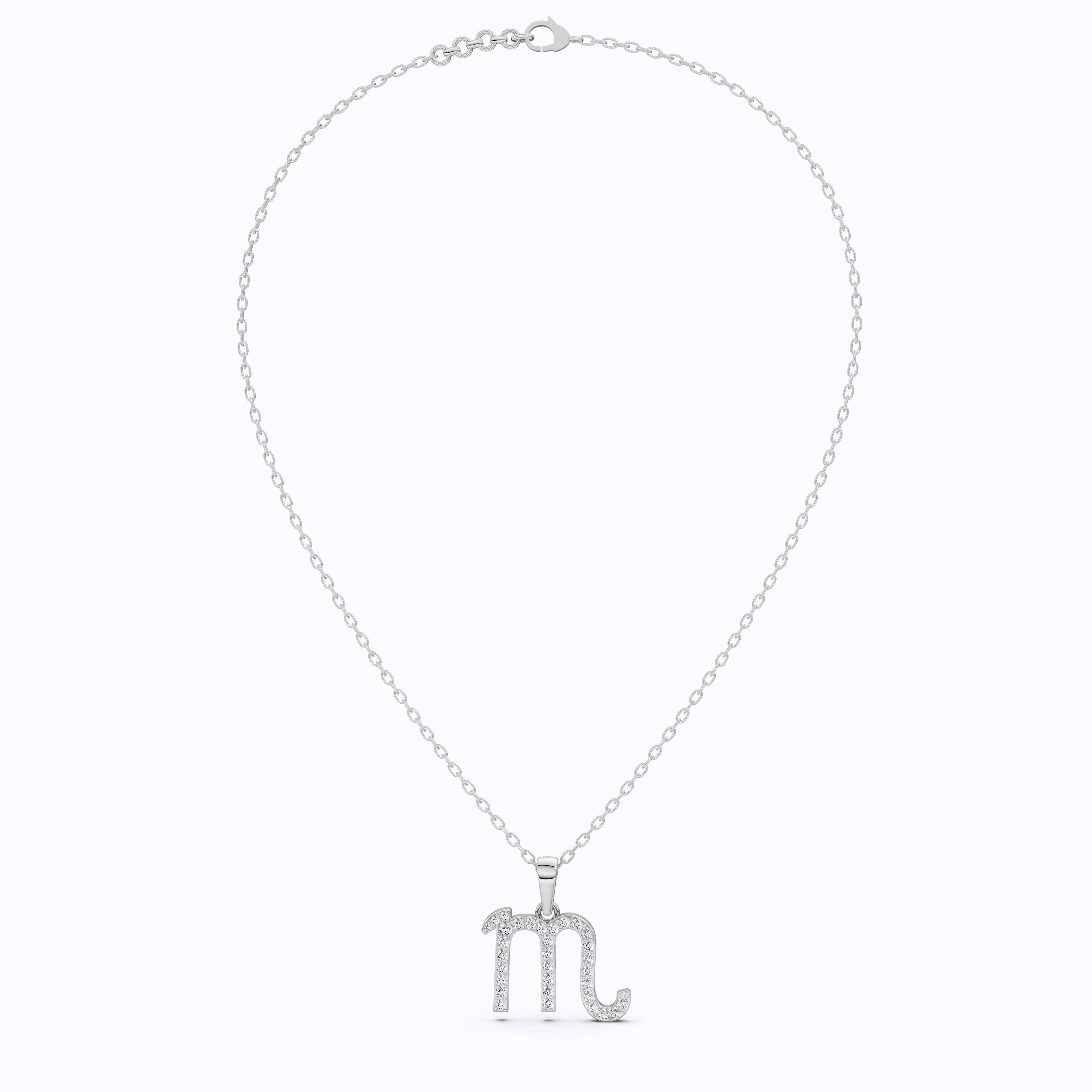 Scorpio Zodiac Sign Diamond Pendant, 14K White Gold, Personalized Handmade Gift, Astrology Jewelry