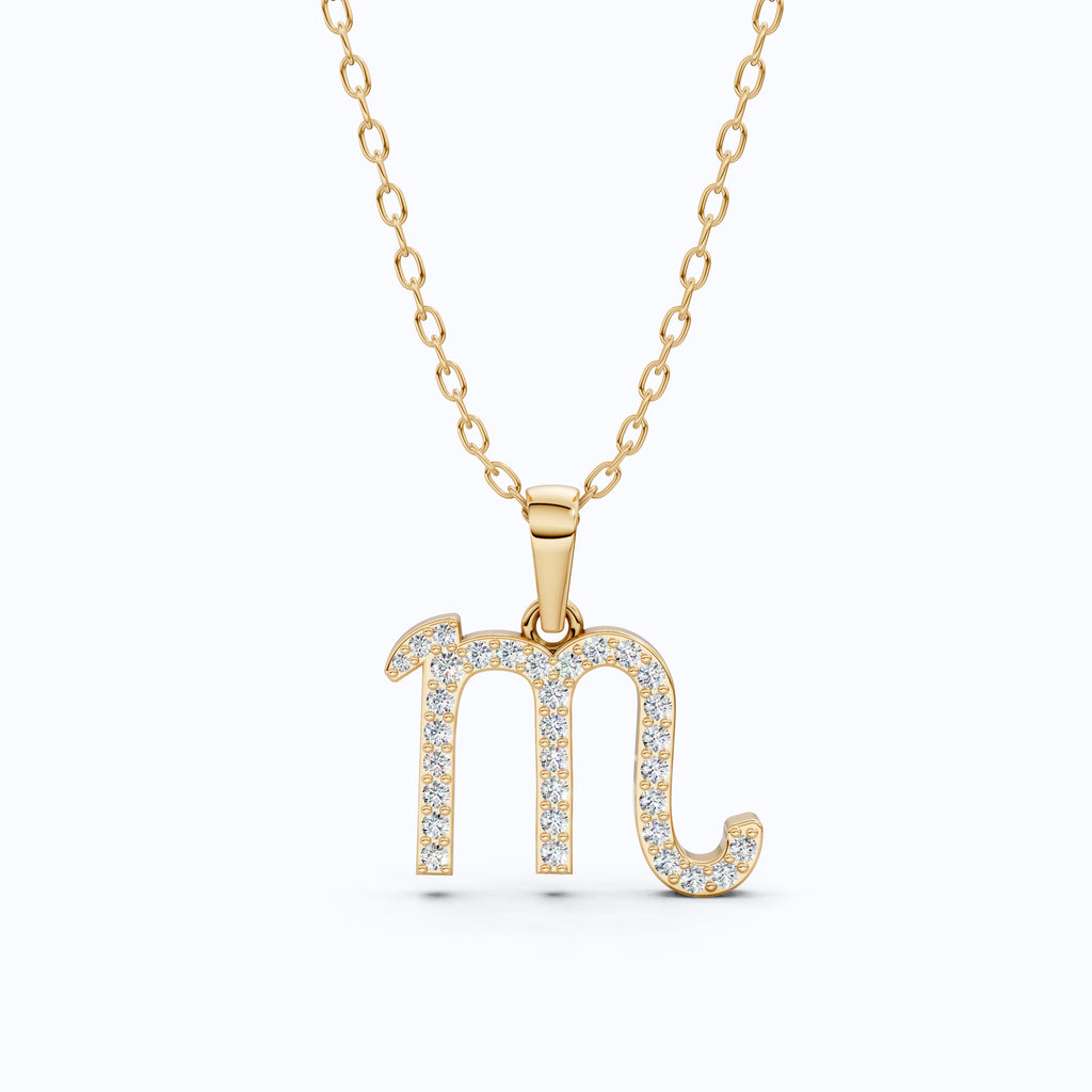Scorpio Zodiac Pavé Symbol Pendant in Lab Diamond – 14k Solid Gold, Best Birthday Gift for Her/Him
