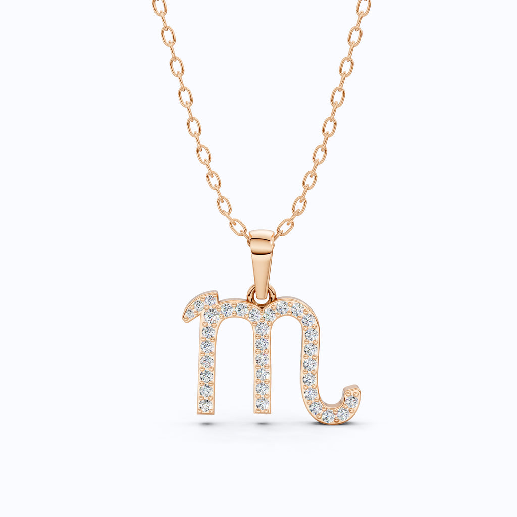 Scorpio Zodiac Sign Diamond Pendant, 14K White Gold, Personalized Handmade Gift, Astrology Jewelry