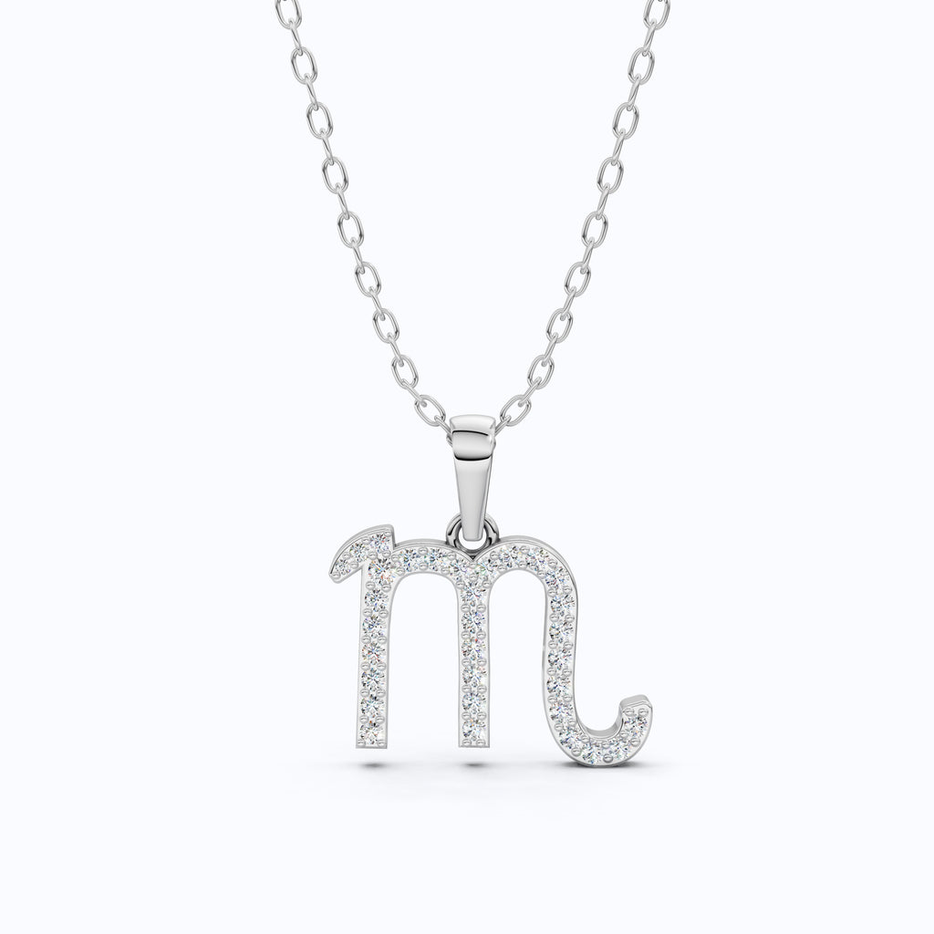 Scorpio Zodiac Sign Diamond Pendant, 14K White Gold, Personalized Handmade Gift, Astrology Jewelry