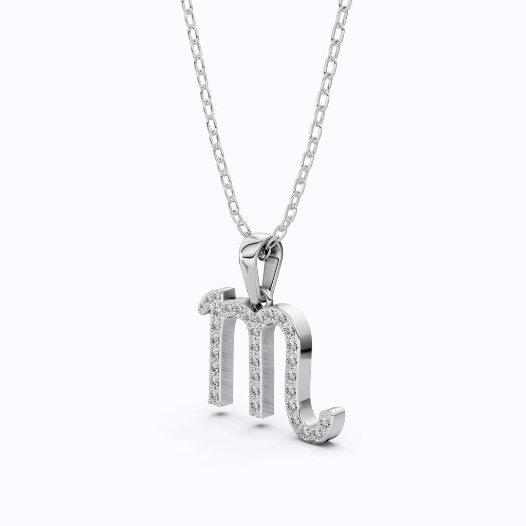 Scorpio Zodiac Sign Diamond Pendant, 14K White Gold, Personalized Handmade Gift, Astrology Jewelry
