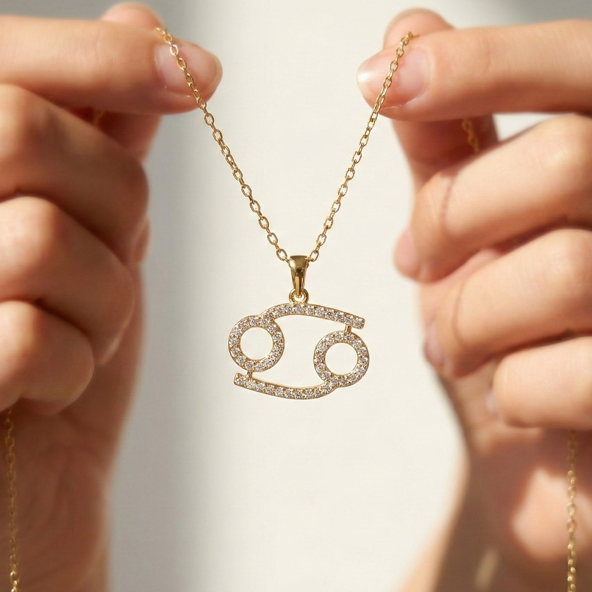 Simple Cancer Zodiac Pavé Glyph Charm Pendant in Lab Diamond – Solid 9k/14k Gold, Birthday Gift for Her/Him