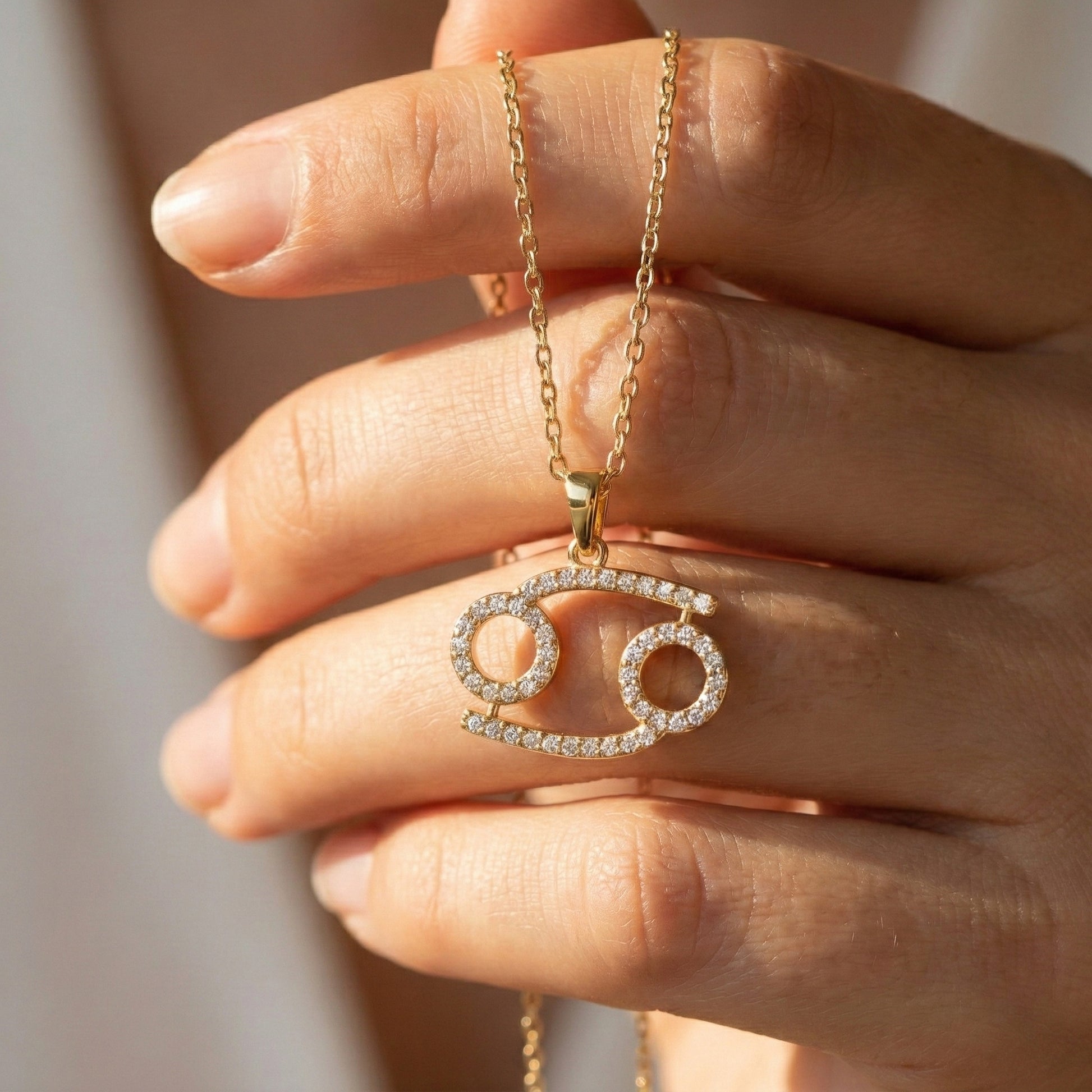 Simple Cancer Zodiac Pavé Glyph Charm Pendant in Lab Diamond – Solid 9k/14k Gold, Birthday Gift for Her/Him