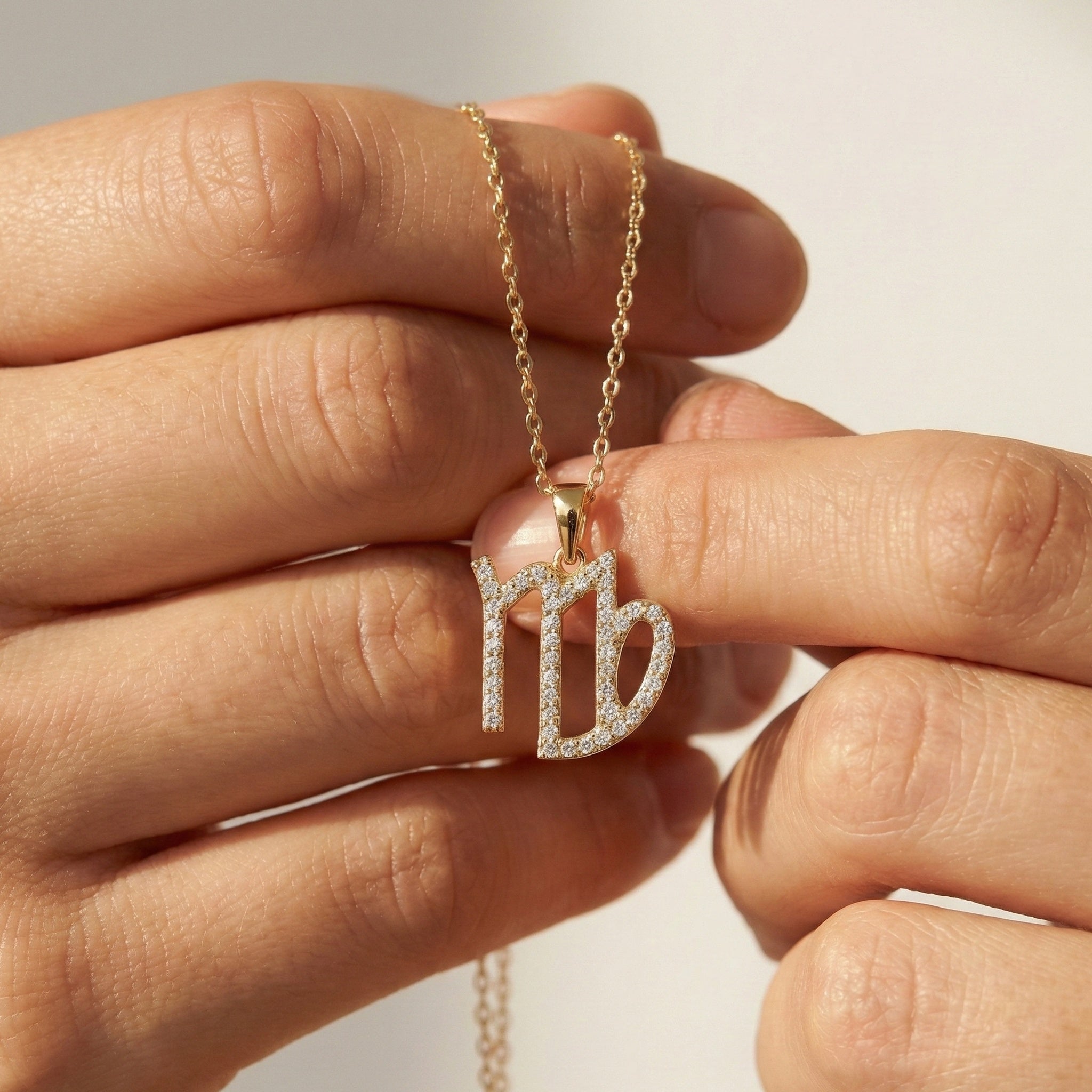 Virgo Zodiac Pavé Symbol Script Charm Pendant in Lab Grown Diamond – 14k Solid Gold, Astrology Gift for Her/Him, Everyday Jewelry