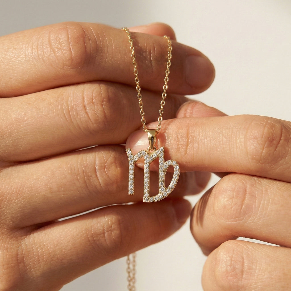 Virgo Zodiac Pavé Symbol Script Charm Pendant in Lab Grown Diamond – 14k Solid Gold, Astrology Gift for Her/Him, Everyday Jewelry