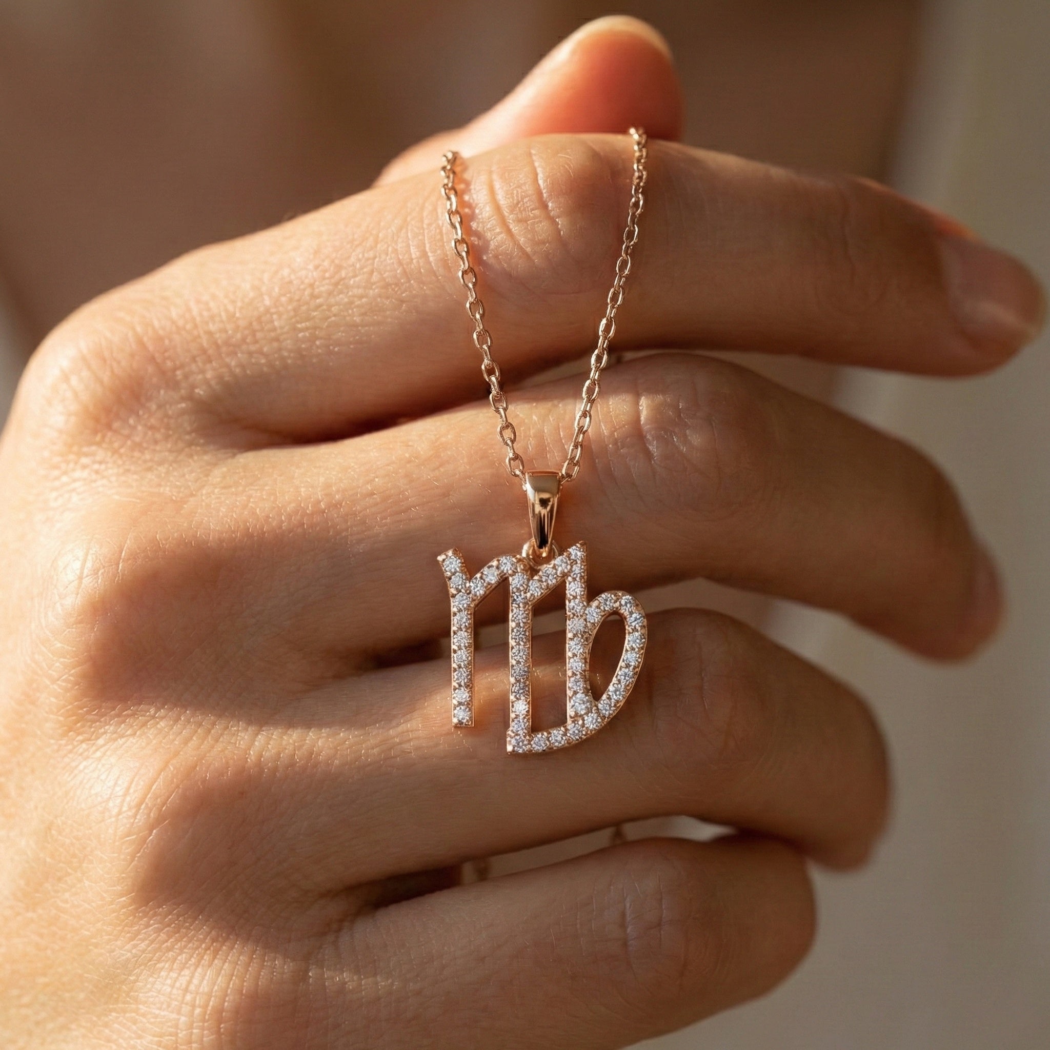 Virgo Zodiac Pavé Symbol Script Charm Pendant in Lab Grown Diamond – 14k Solid Gold, Astrology Gift for Her/Him, Everyday Jewelry