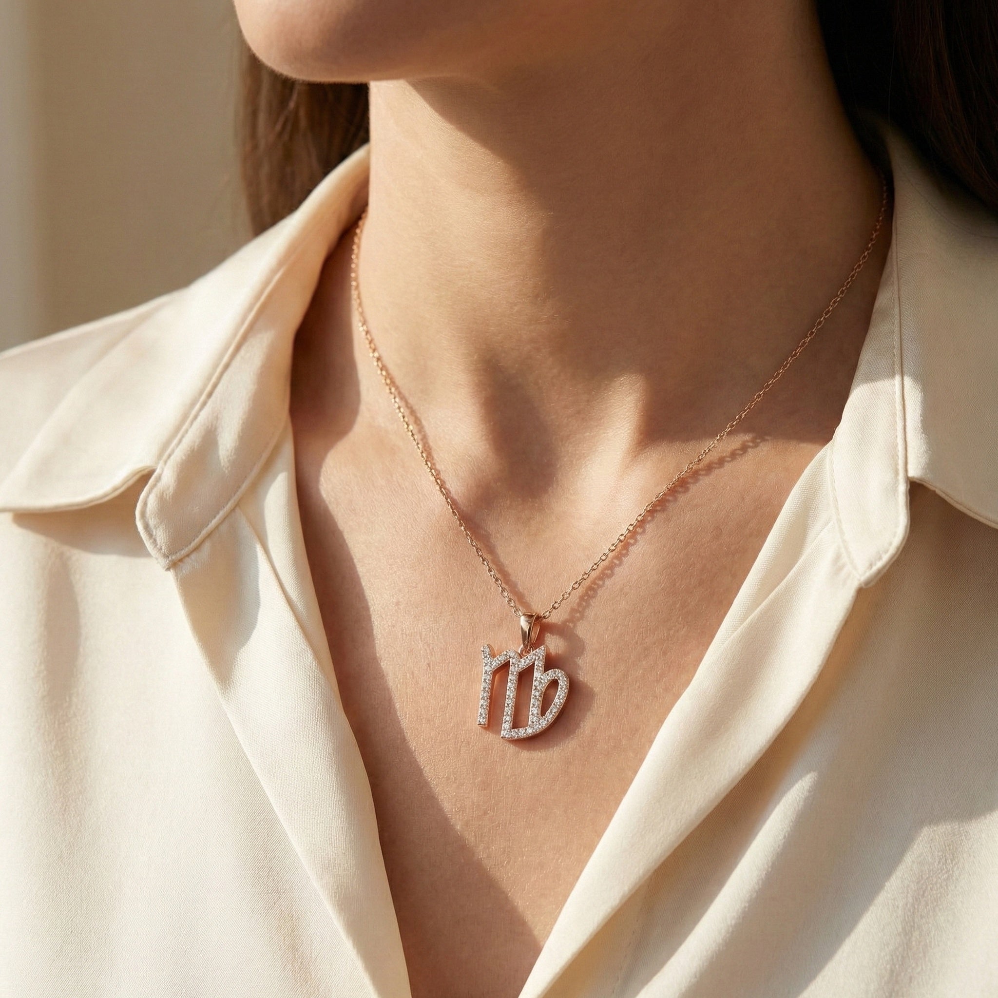 Virgo Zodiac Pavé Symbol Script Charm Pendant in Lab Grown Diamond – 14k Solid Gold, Astrology Gift for Her/Him, Everyday Jewelry