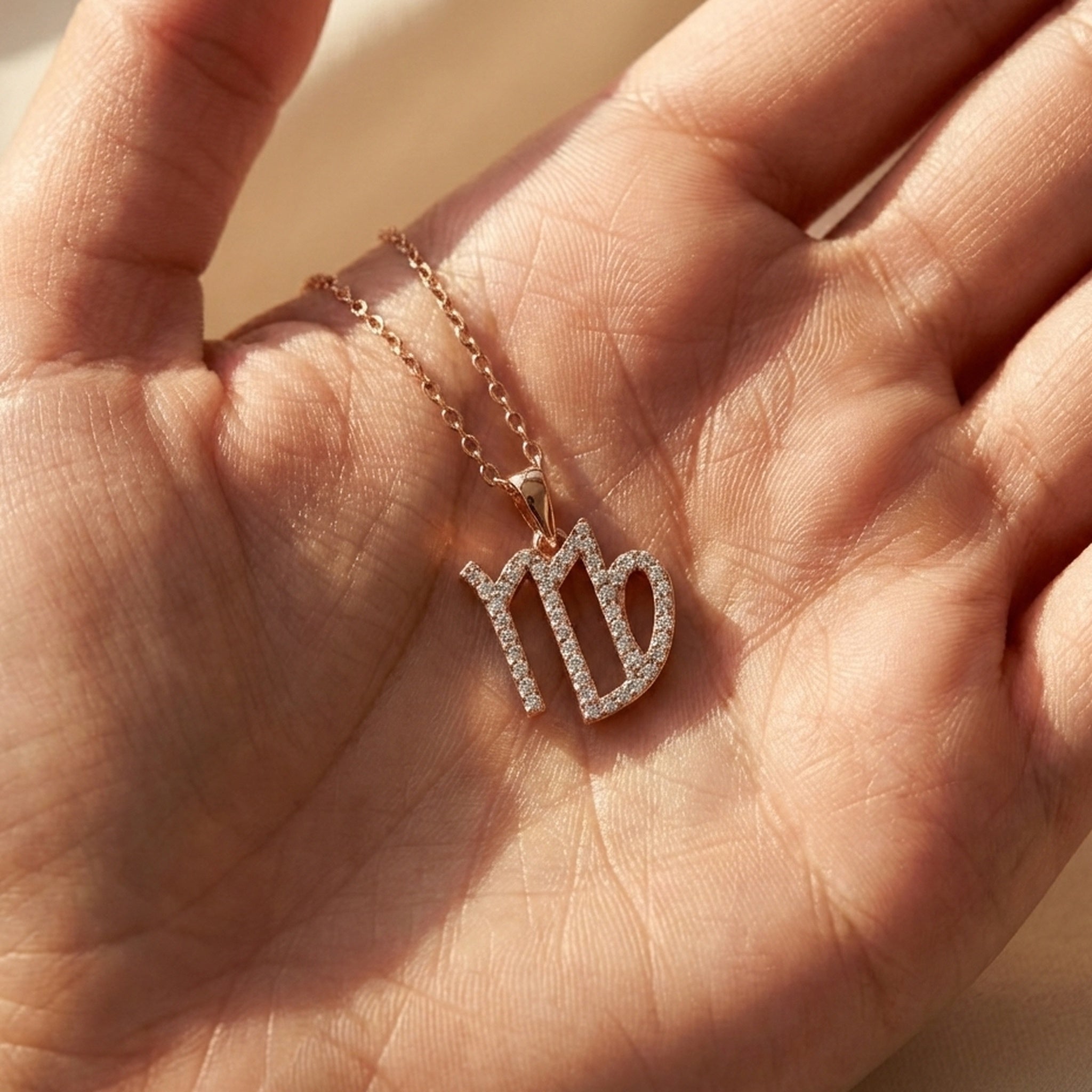 Virgo Zodiac Pavé Symbol Script Charm Pendant in Lab Grown Diamond – 14k Solid Gold, Astrology Gift for Her/Him, Everyday Jewelry
