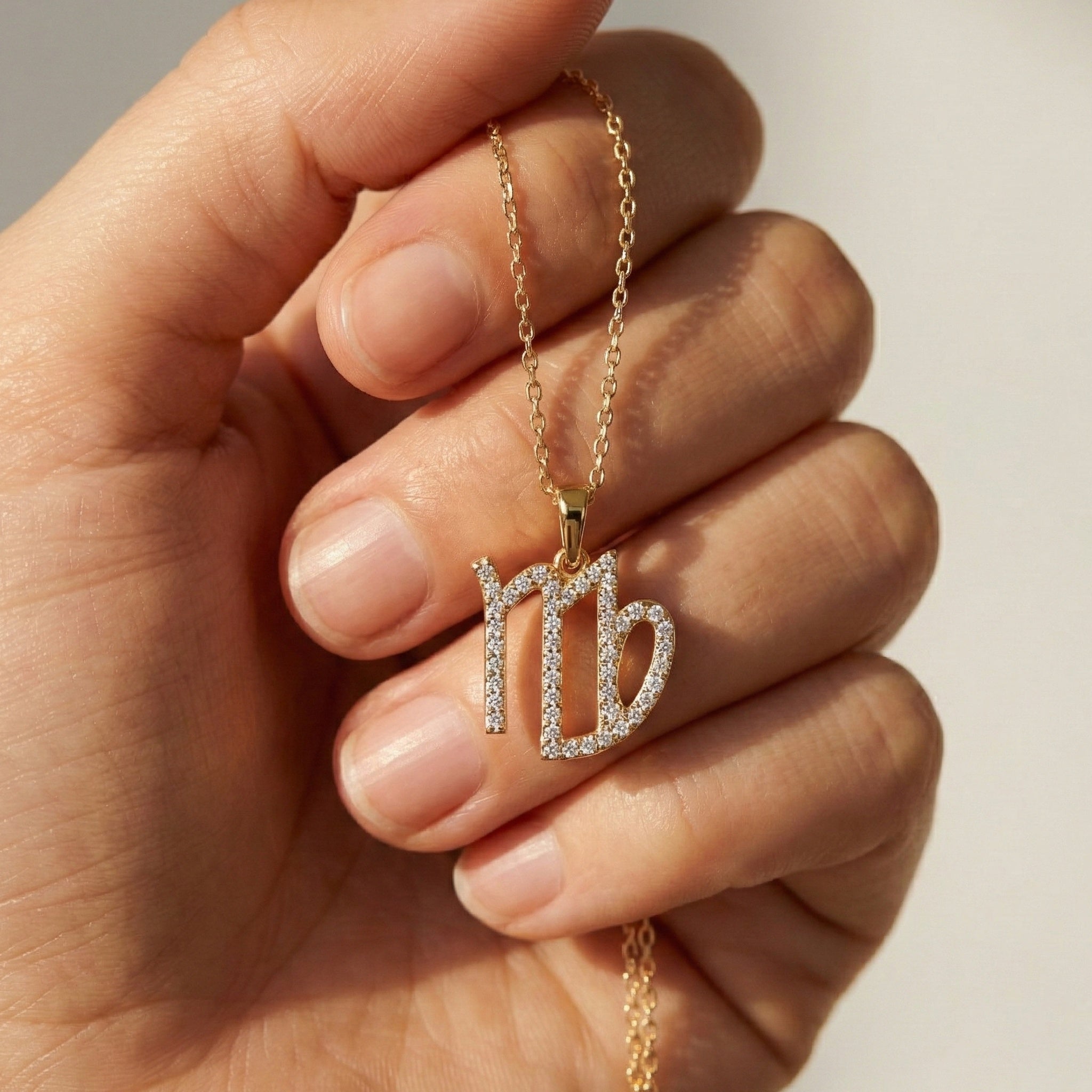 Virgo Zodiac Pavé Symbol Script Charm Pendant in Lab Grown Diamond – 14k Solid Gold, Astrology Gift for Her/Him, Everyday Jewelry