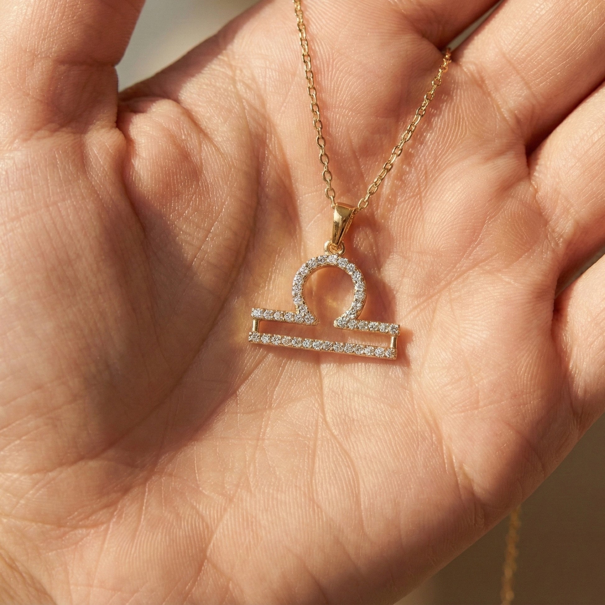 Libra Zodiac Pavé Double-Bar Symbol Diamond Pendant in Lab Grown Diamond – 14k Solid Gold, Anniversary Gift for Her, Handmade Jewelry