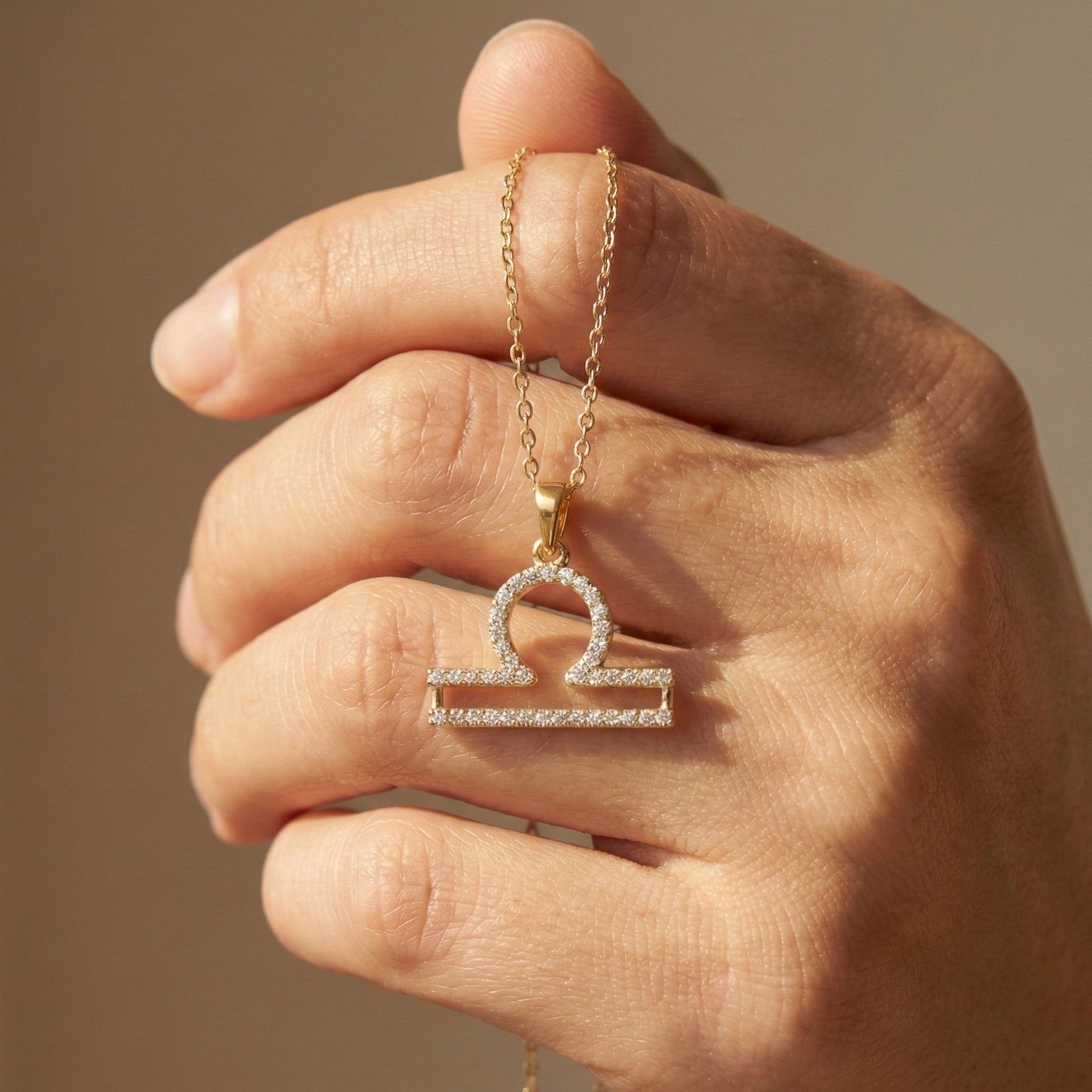 Libra Zodiac Pavé Double-Bar Symbol Diamond Pendant in Lab Grown Diamond – 14k Solid Gold, Anniversary Gift for Her, Handmade Jewelry