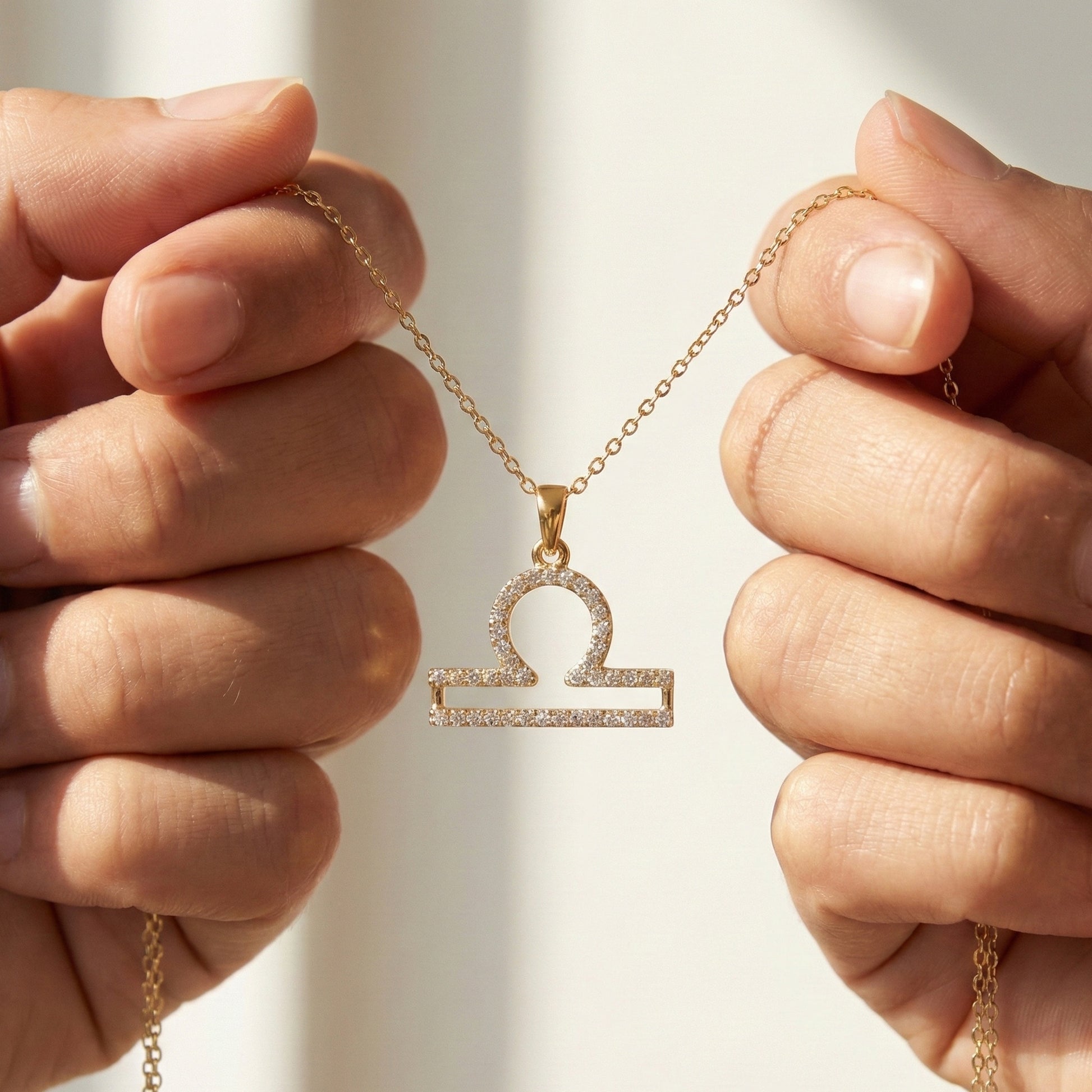 Libra Zodiac Pavé Double-Bar Symbol Diamond Pendant in Lab Grown Diamond – 14k Solid Gold, Anniversary Gift for Her, Handmade Jewelry