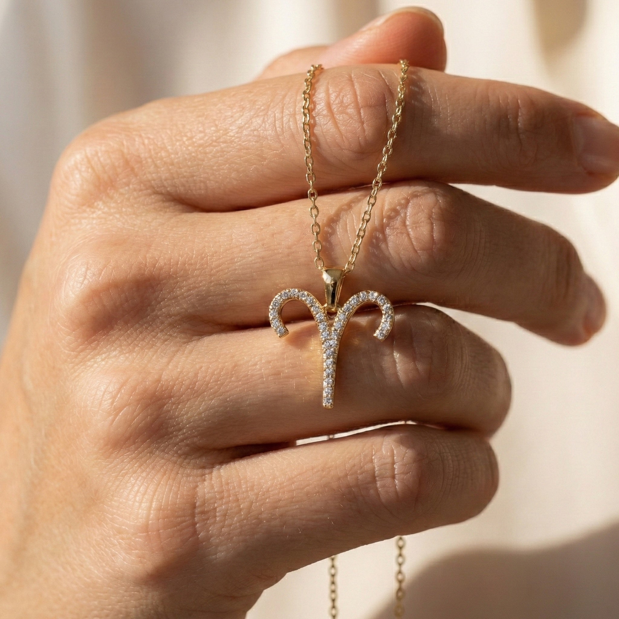 Aries Zodiac Ram Horn Pavé Diamond Pendant in Lab Diamond – 9K Solid Gold, Horoscope Symbol Pendant, Birthday Gift for Her/Him