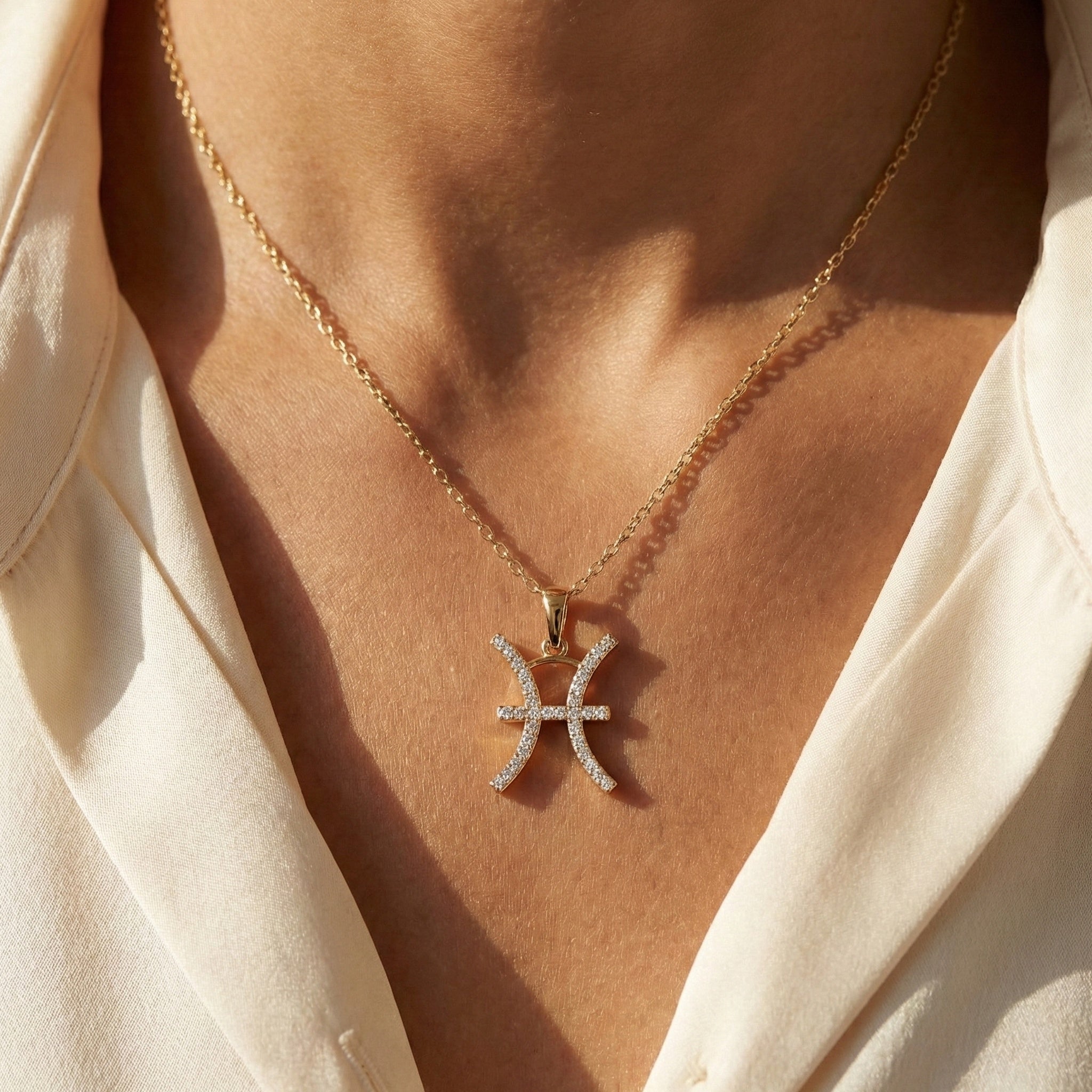 Pisces Zodiac Charm Pendant in Lab Grown Diamond-14K White Gold, Handmade Horoscope Jewelry Gift for Her, Bridal Pendant