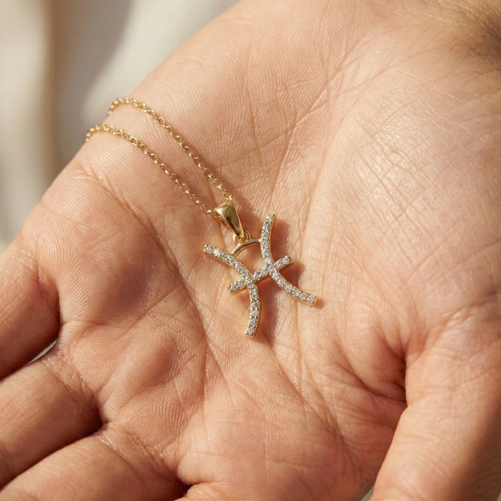 Pisces Zodiac Charm Pendant in Lab Grown Diamond-14K White Gold, Handmade Horoscope Jewelry Gift for Her, Bridal Pendant