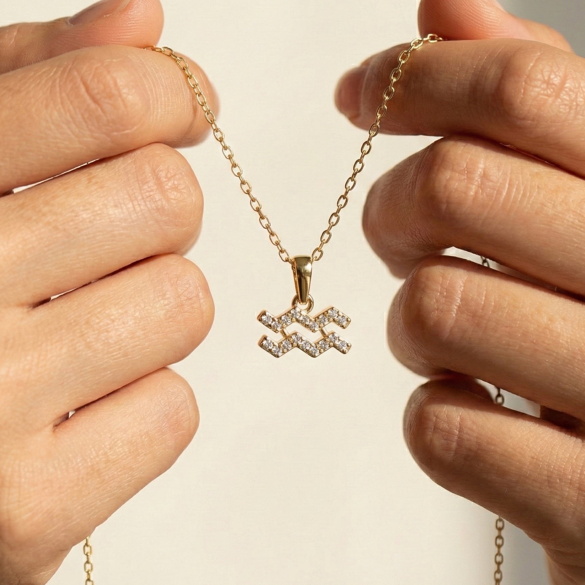 Astrology Aquarius Zodiac Sign Pendant in 14K Solid Gold, Horoscope Gift Jewelry, Wedding Pendant for Her