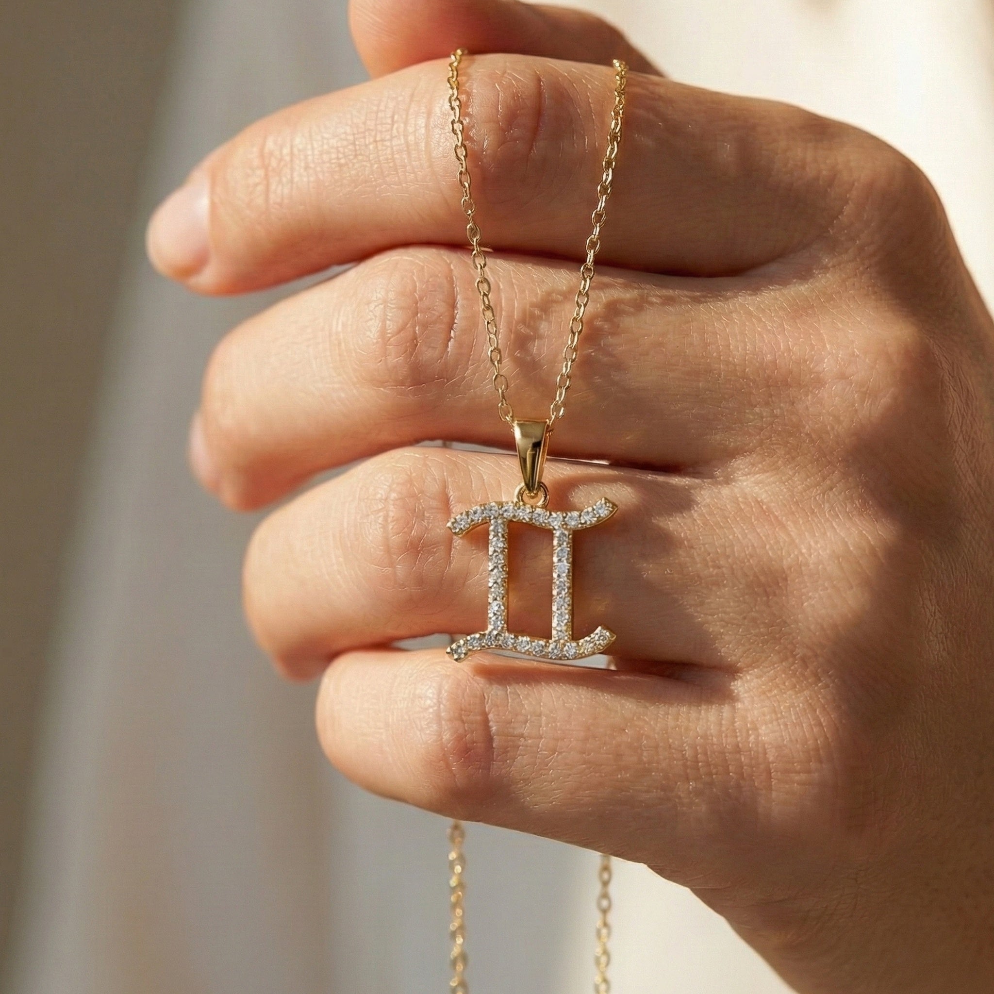 14K Solid Gold Gemini Zodiac Pendant, Handmade Gift for Her, Astrology Charm Jewelry, Birthday Gift