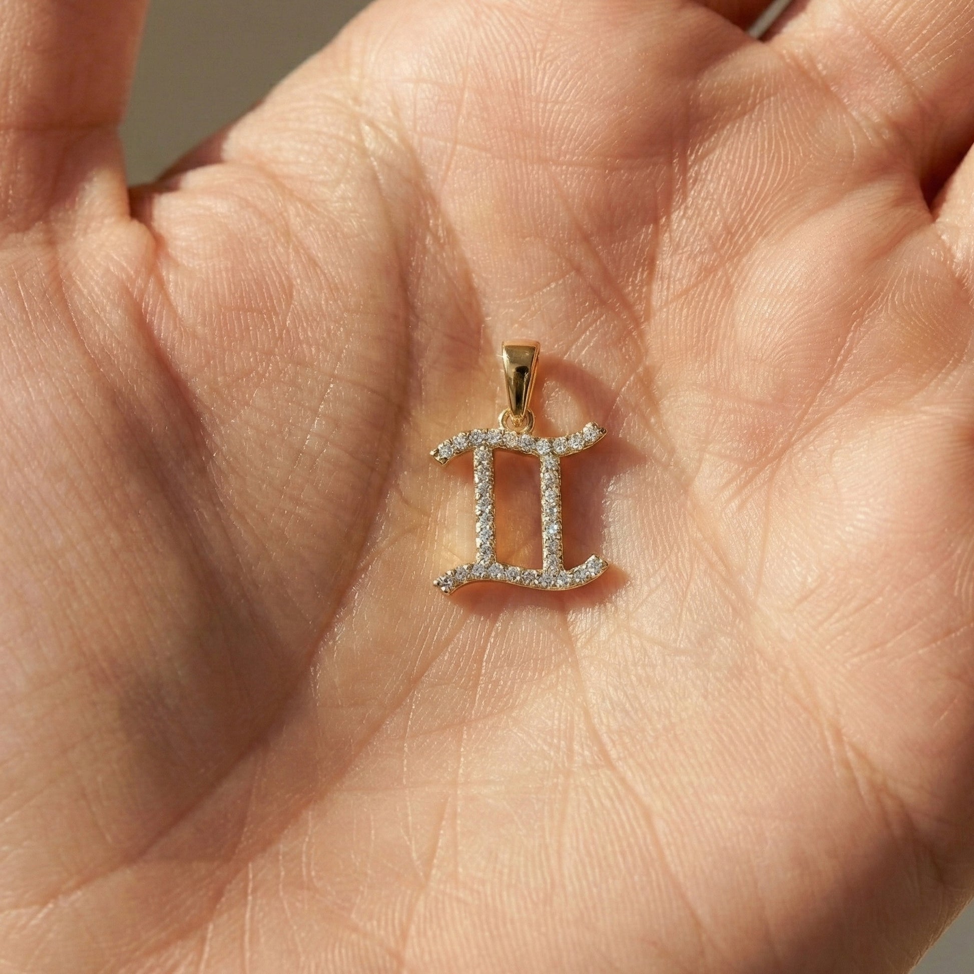 14K Solid Gold Gemini Zodiac Pendant, Handmade Gift for Her, Astrology Charm Jewelry, Birthday Gift