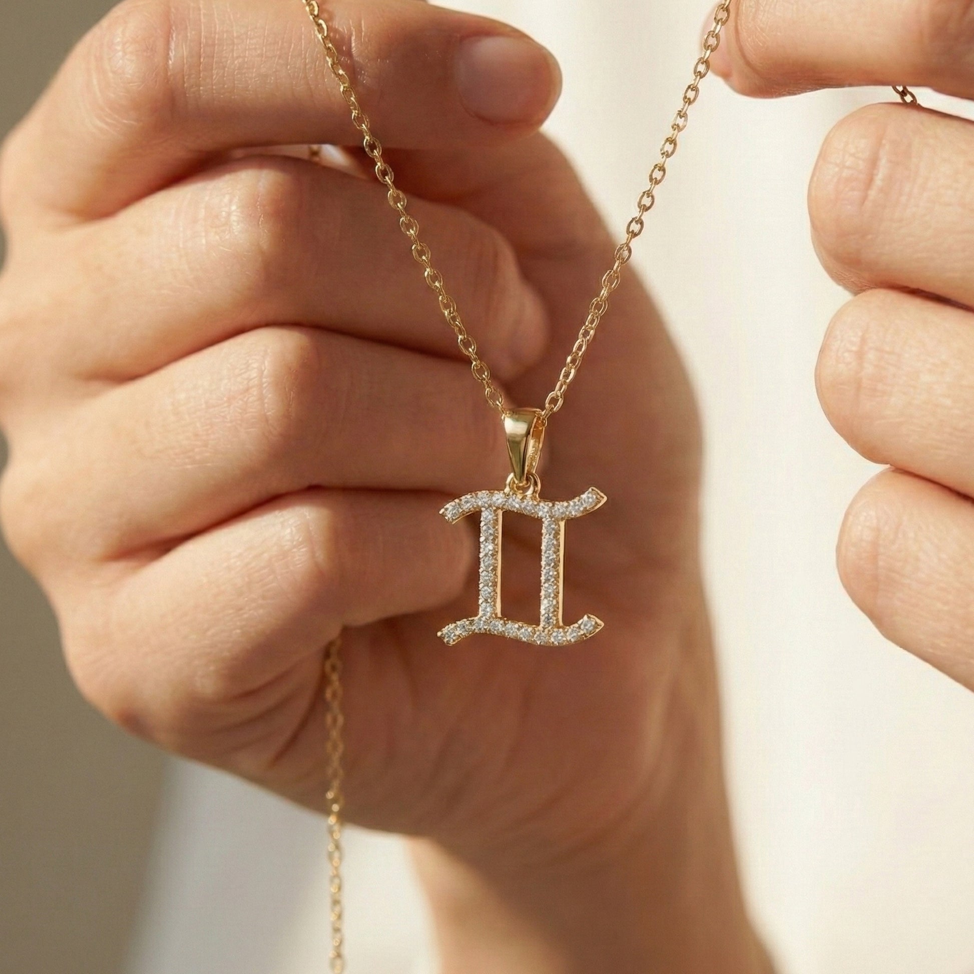 14K Solid Gold Gemini Zodiac Pendant, Handmade Gift for Her, Astrology Charm Jewelry, Birthday Gift