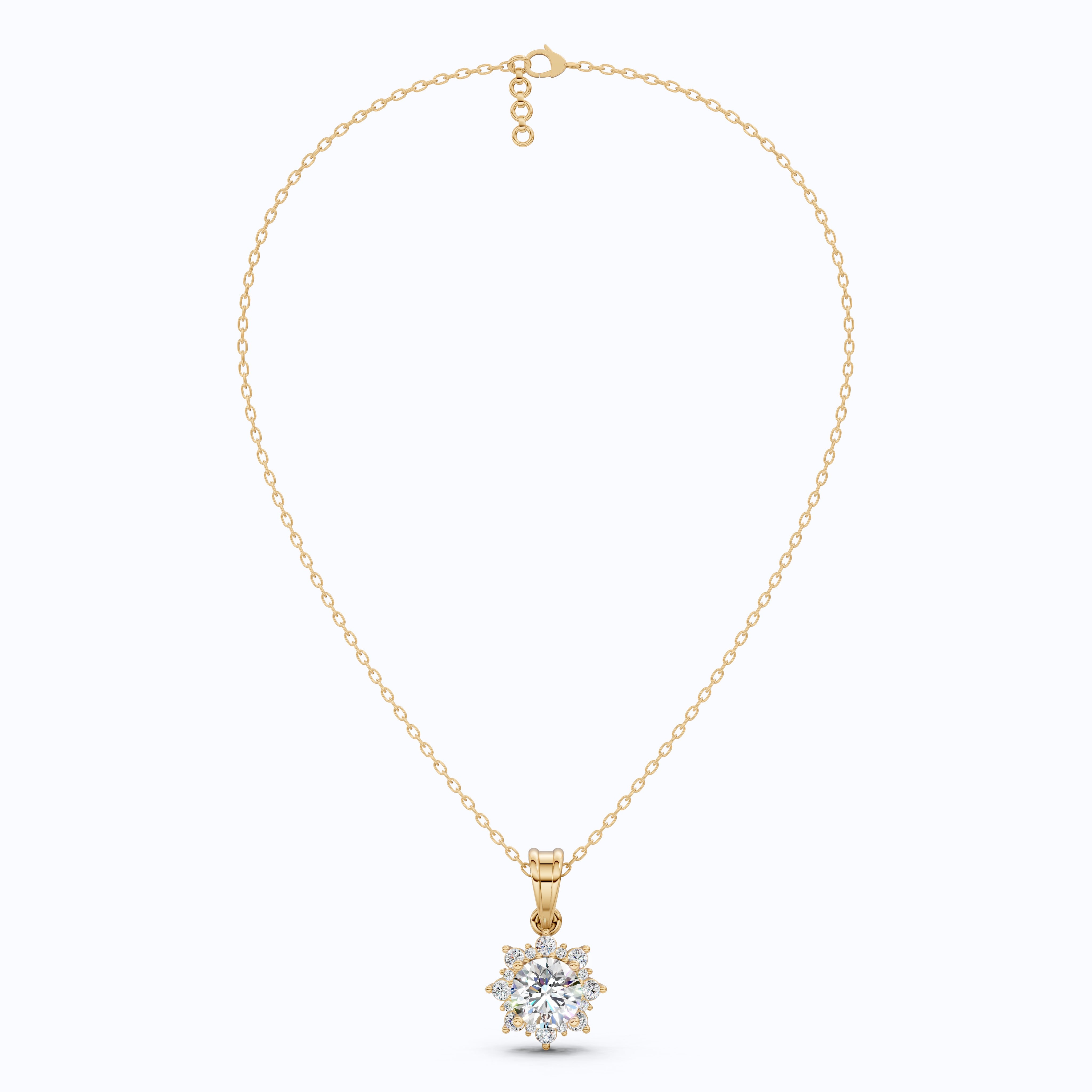 Elegant Flower Cluster Pendant in 14K Solid Gold, 1.30 Round Cut Lab Created Diamond, Bridal Jewelry, Special Gift For Her