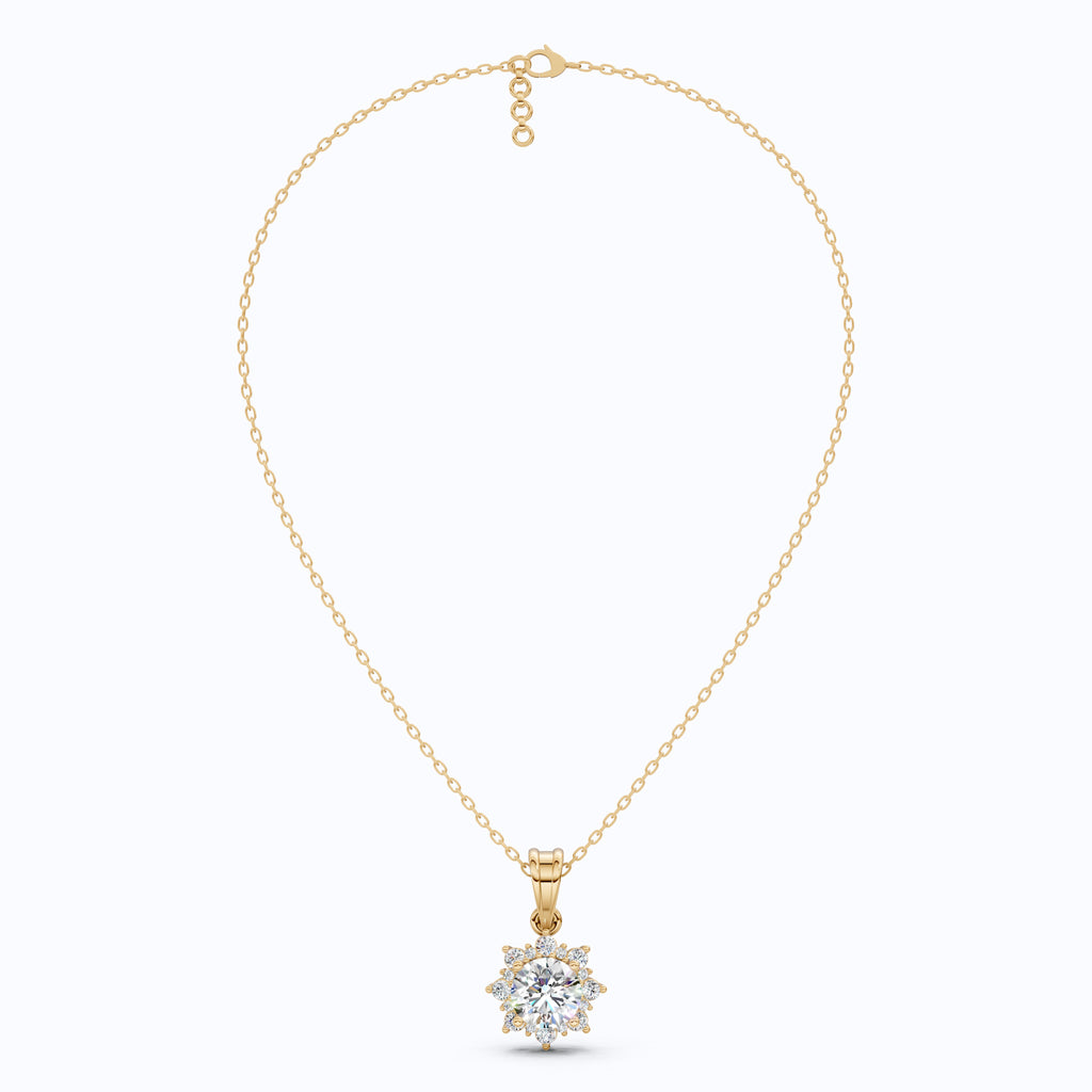 Elegant Flower Cluster Pendant in 14K Solid Gold, 1.30 Round Cut Lab Created Diamond, Bridal Jewelry, Special Gift For Her